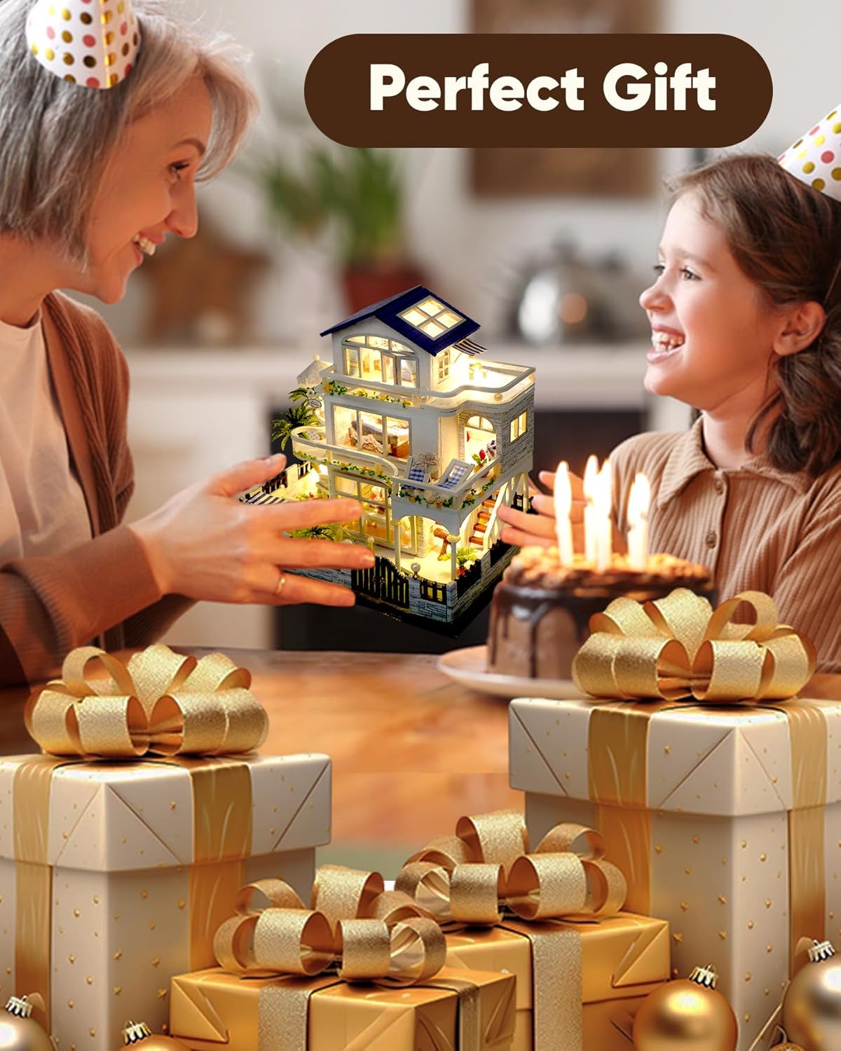 DIY Miniature House Kit, Mini House Kit for Beginners, Mayberry Street Miniatures, Model Building Craft Diorama Kit, Ideal Gifts for Birthday, Christmas(Blue Mansion)