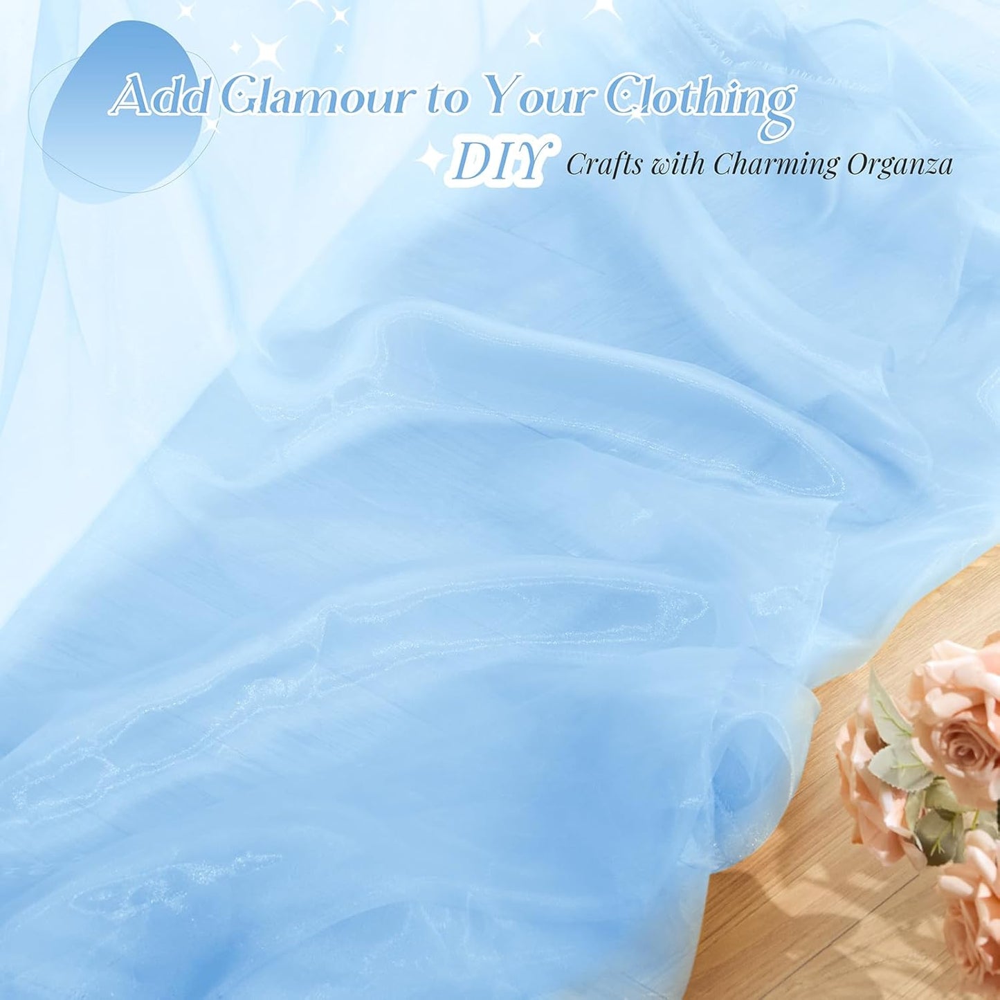 P Pothuiny Sheer Organza Fabric by The Yard, 10 Yards x 60 Inch Wide Bridal Light Blue Organza Tulle Fabric Roll Shiny Gauze Fashion Dress Sewing Craft for Wedding Party Decorations Backdrop