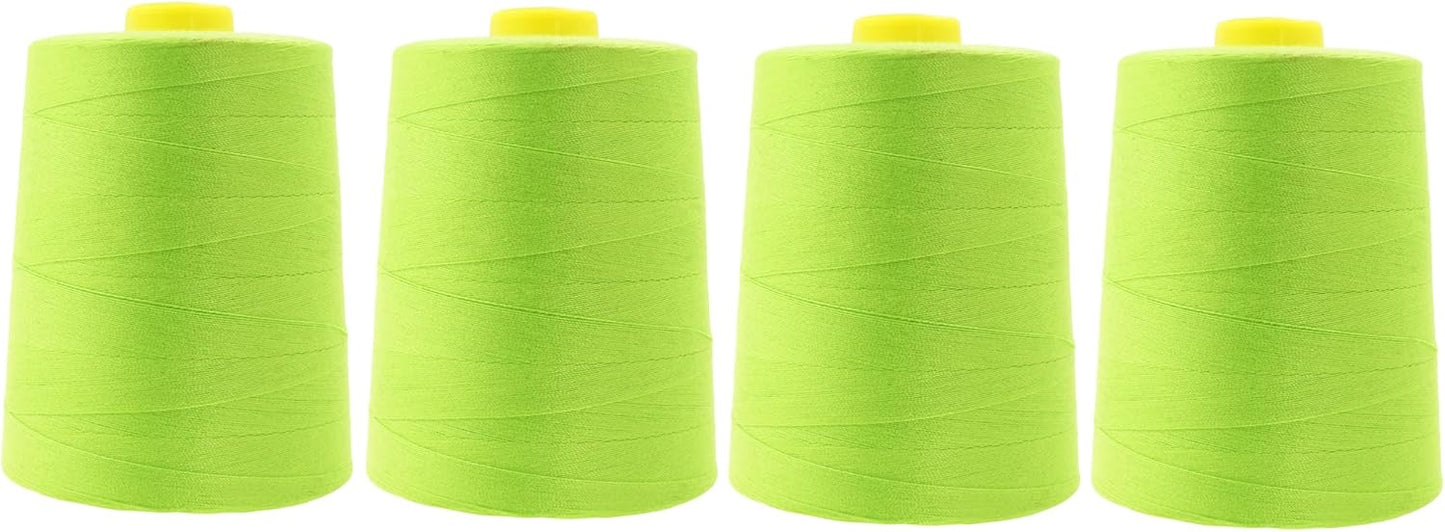 Mandala Crafts 4 Pack of Serger Threads Cones Spools - 20S/2 24000 Yards Polyester Lime Green Threads for Sergers Machine and Overlock Quilting Sewing Machine
