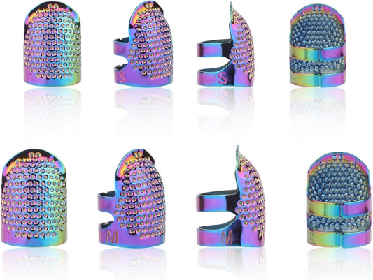 8 Pcs Sewing Thimbles, Sewing Thimble Finger Protector, Fingertip Thimble Metal Dazzle Color Adjustable Metal Sewing Thimble Rings, Sewing Quilting Craft Accessories DIY Sewing Tools (2 Sizes, S/M)