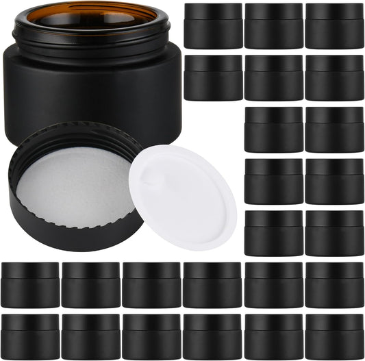 Glass Jars with Lids,Eco-Friendly Cosmetic Containers with Airtight Black Lids & Liners, Multi-Color Options for Cream, Lotion, Body Butter, DIY Skincare Travel Jars (Frosted Black, 1oz)