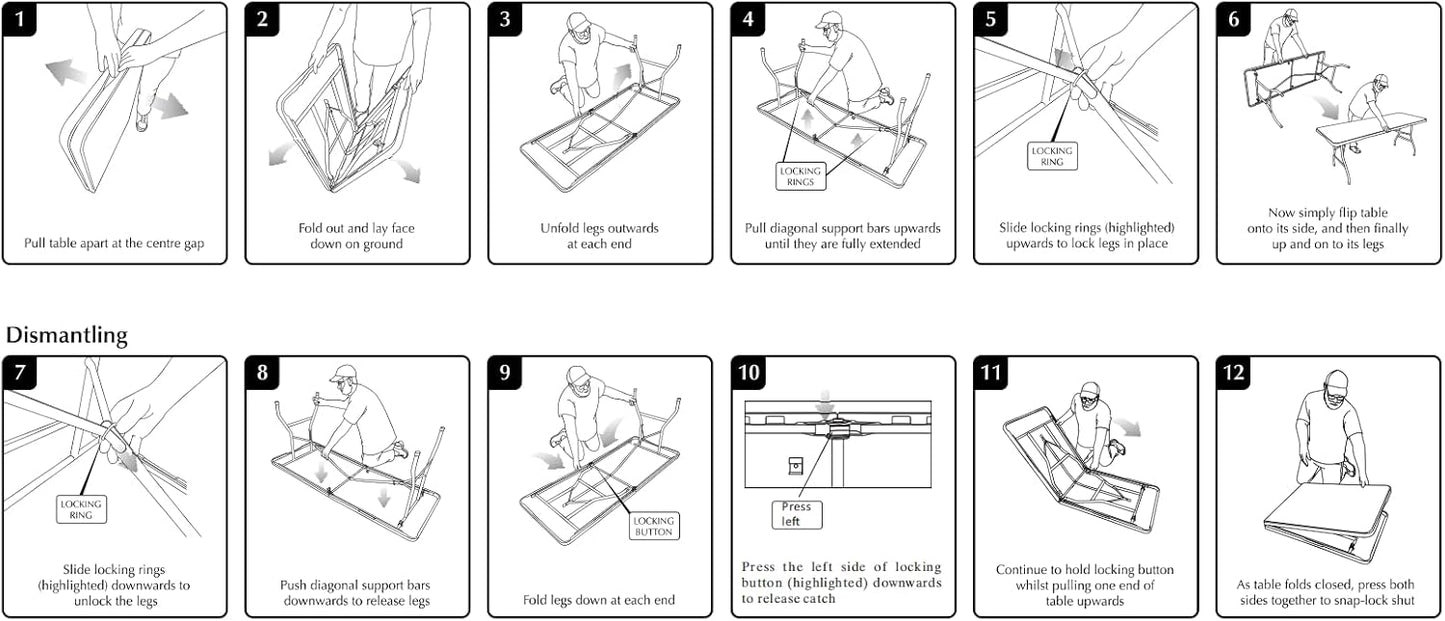 Generic 6 ft Folding Table, Portable Heavy Duty HDPE Fold-in Table, Lightweight Folding Table, Foldable Plastic Card Table for Party, Dining, Barbecue, Board Game with Carrying Handle - White