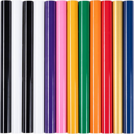 HTVRONT HTV Heat Transfer Vinyl -13 Pack HTV Vinyl Sheets, 12" x 10" Iron on Vinyl for T Shirts, 10 Assorted Premium Colors Heat Transfer Vinyl for All Cutting Machines