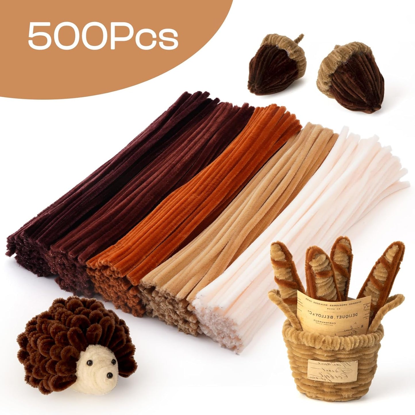 Caydo 500 Pieces Brown Pipe Cleaners, Chenille Stems, Pipe Cleaner Crafts for DIY Art and Craft Projects Creative Gift Party Decorations