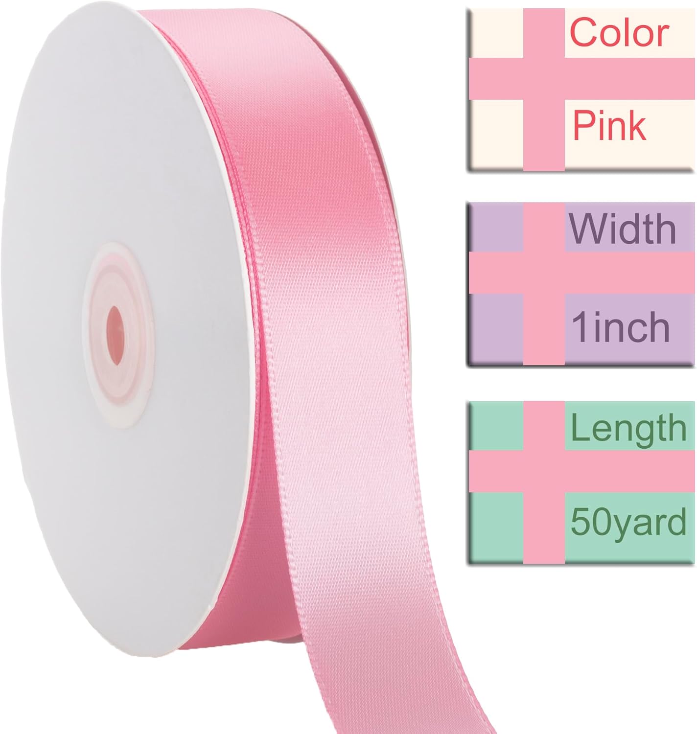 1 Inch Pink Ribbon, 50 Yards Craft Polyester Satin Ribbon Perfect for Gift Wrapping, Handmade Roses, Wedding Party Decorations and DIY Crafts