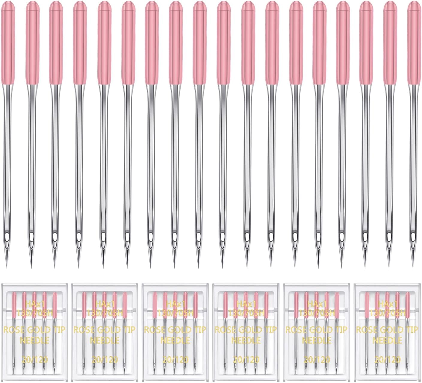 HONEYSEW 30 Pieces Sewing Machine Needles HAX1 130/705H Universal Regular Point Flat Shank Sewing Needle Compatible with Singer, Brother,Janome,Pfaff and Other Brand (Rose Gold Size 20-30PCS)