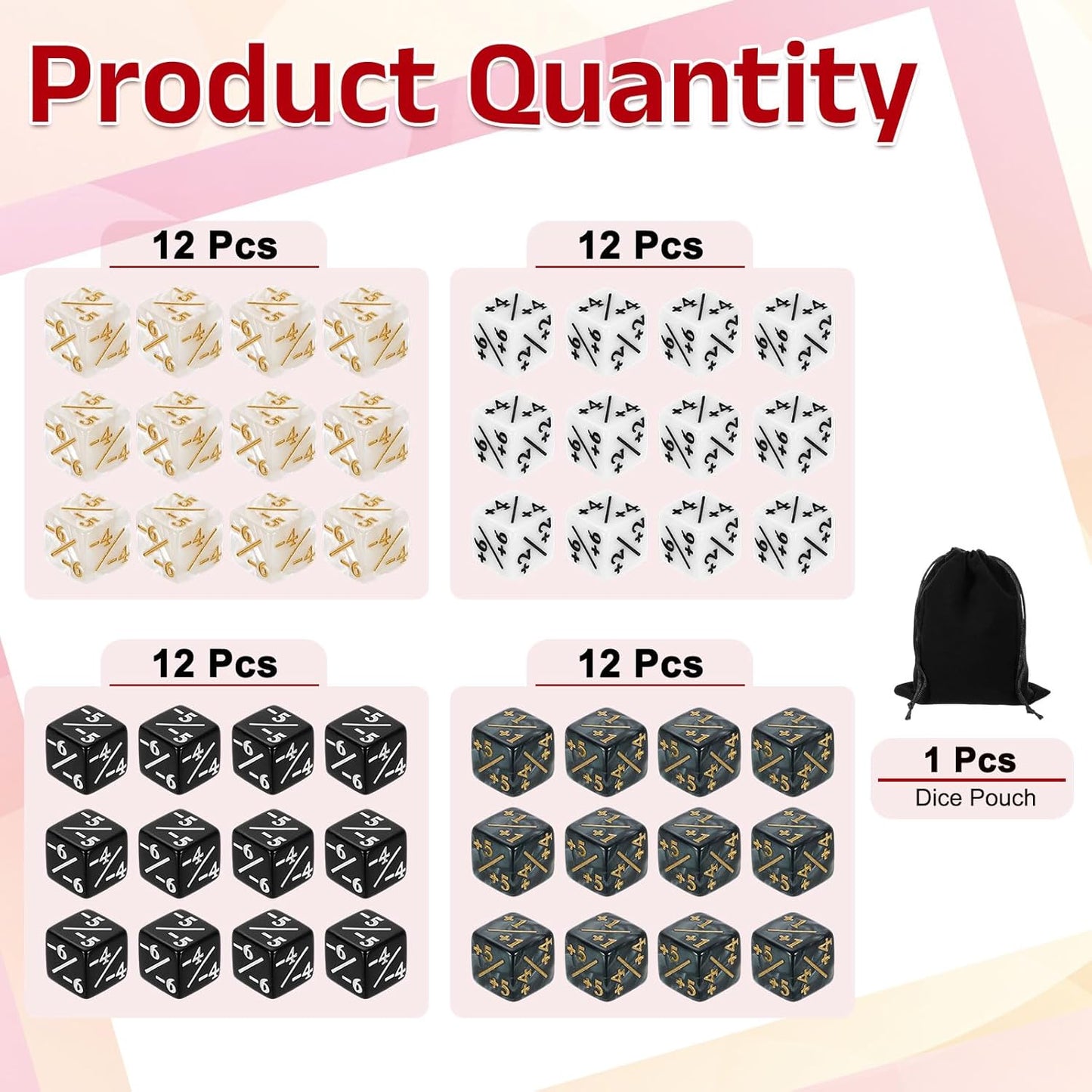 uxcell 48Pcs Magic Dice Counters, Acrylic D6 Life Token Dice Set with Pouch for Standard Cards Gaming Accessories, White Marble, Black Marble, White, Black