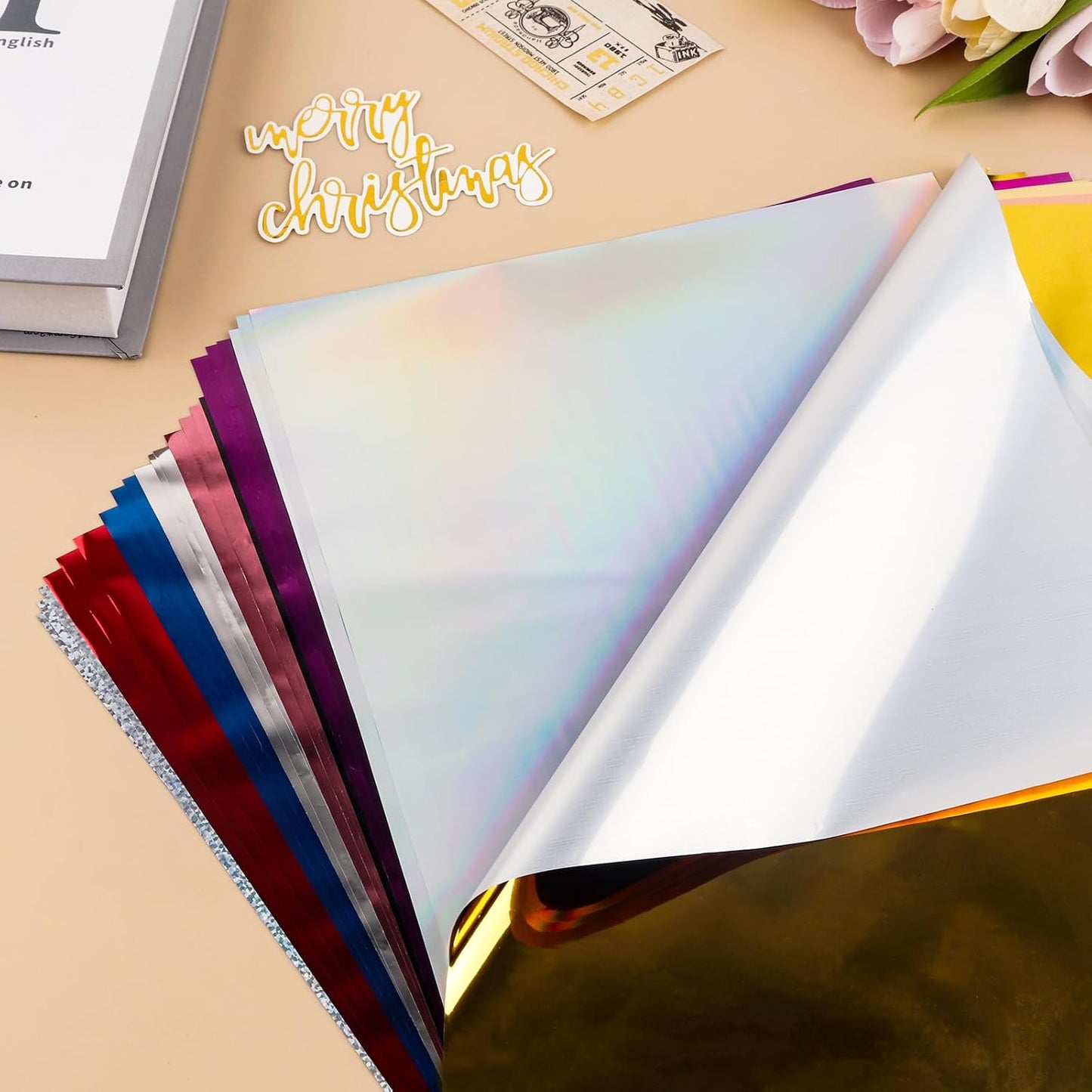 Briartw 20x29cm Hot Foil Paper 50 Sheets Pack Toner Reactive Foil Hot Stamping Foil Paper by Laser Printer and Laminator for Scrapbooking Craft Cardmaking DIY Album (16 Colors Mixed, 50 Sheets)