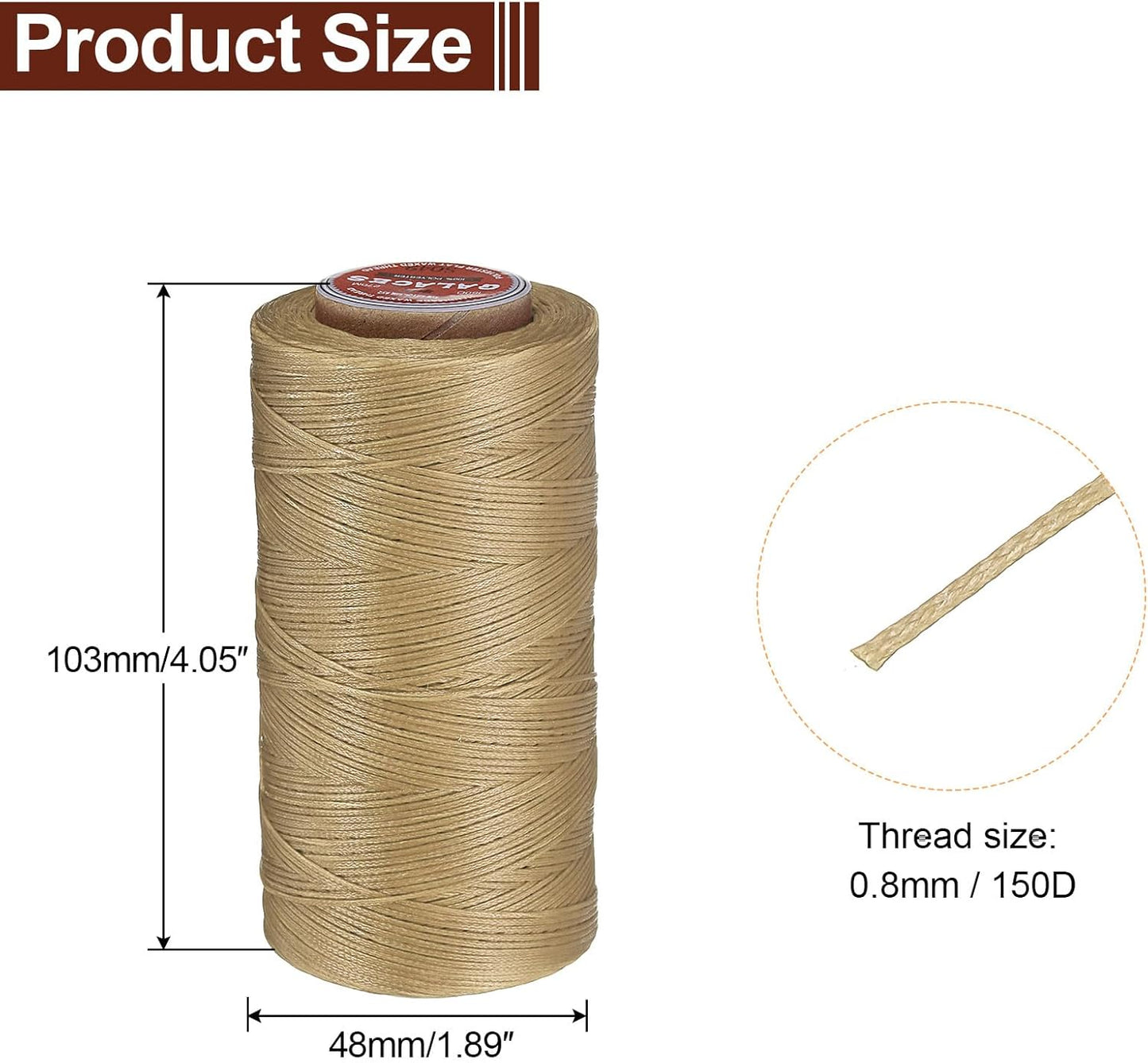 uxcell Flat Leather Sewing Waxed Thread, 270m / 295 Yards Polyester Wax String, 150D Wax Stitching Cord for Leather Crafts, Bookbinding, Bracelets Braided, Sand Yellow