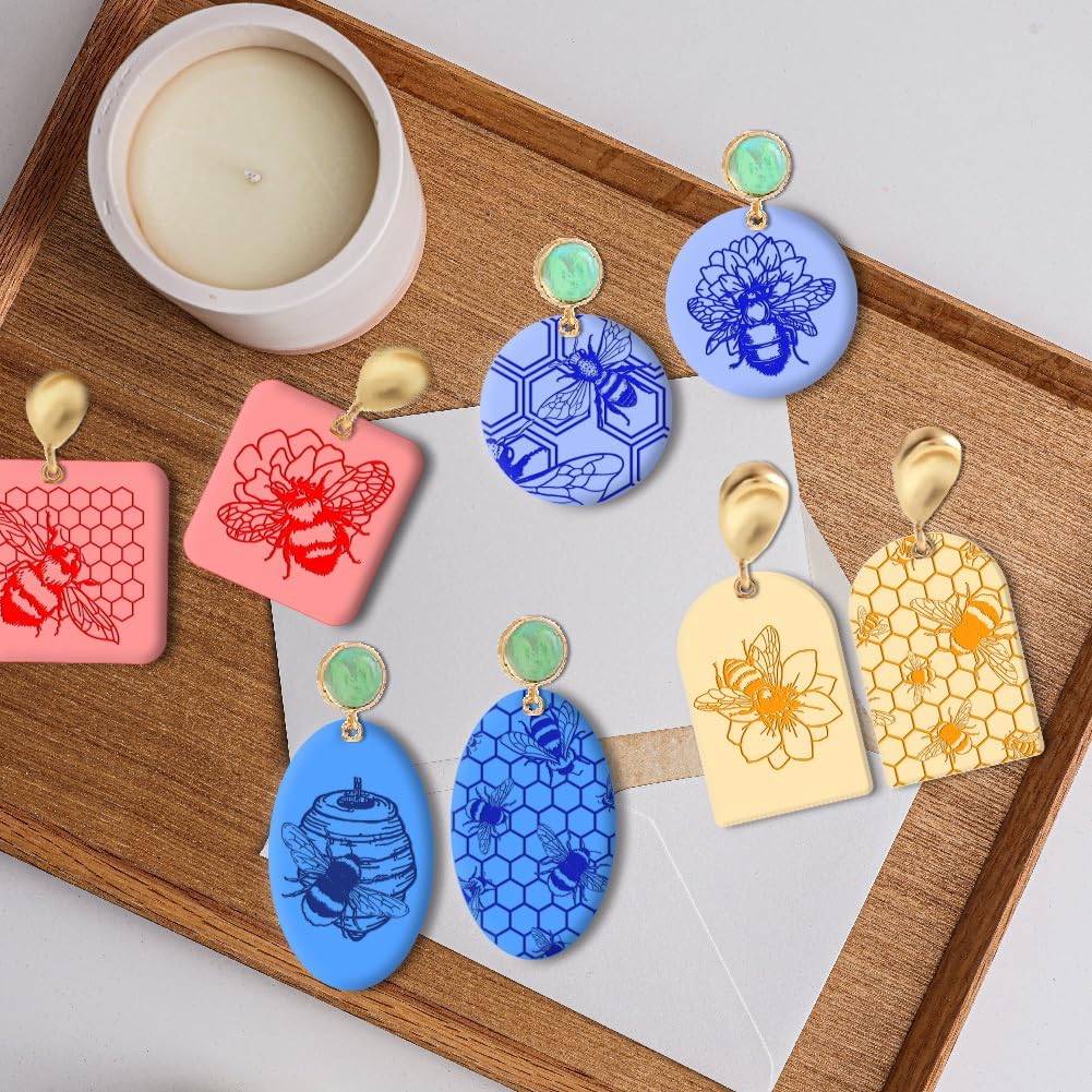 CHGCRAFT Polymer Clay Texture Sheets Bee Pattern Polymer Clay Texture Mat Insect Silicone Mat Silicone Molding Pattern Sheets for Pottery Earrings Jewelry Making