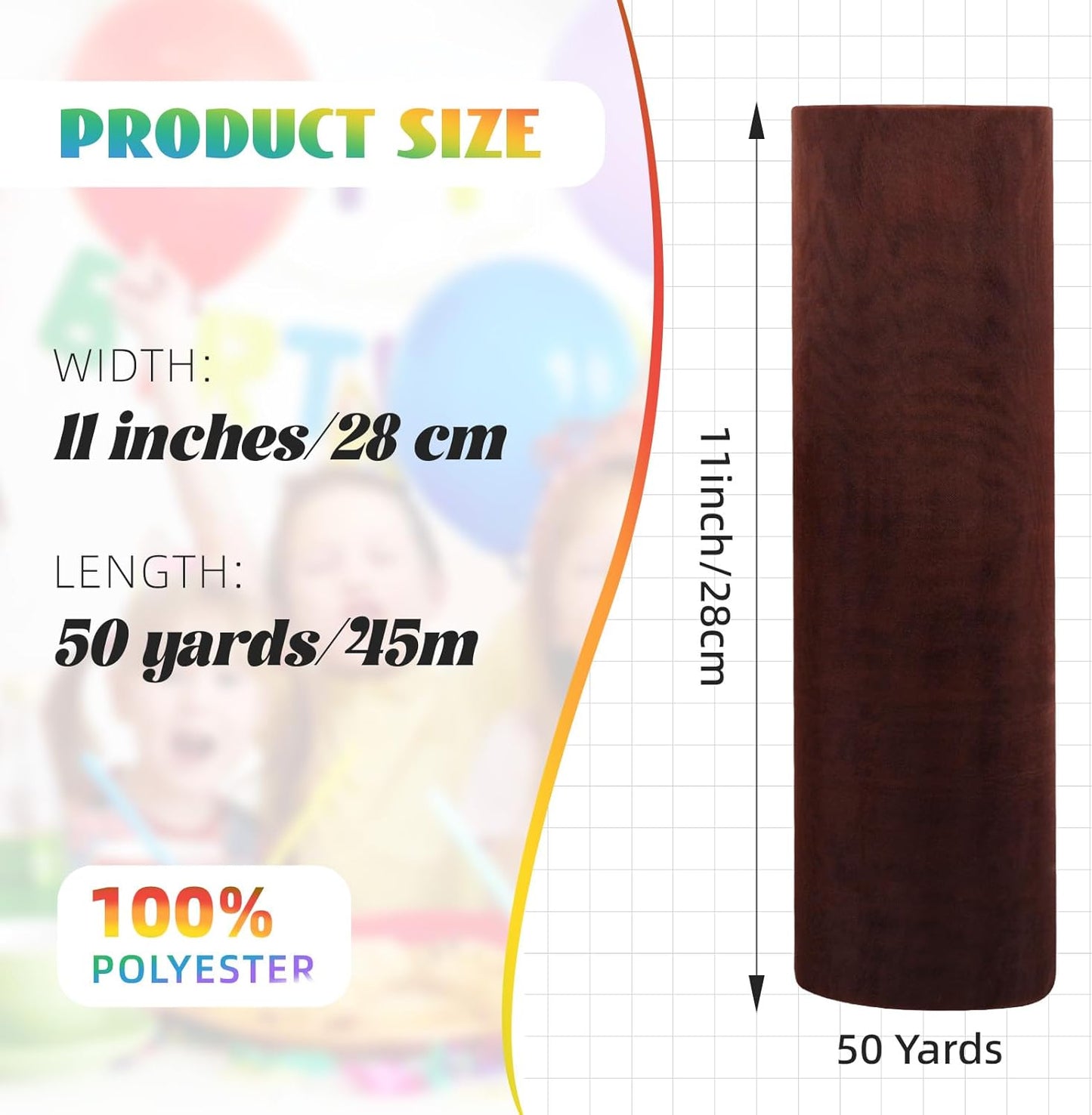 Crystal Organza Fabric Tulle 11 Inch by 50 Yards Sheer Tulle Rolls for DIY Craft Wedding Party Baby Shower Decor Gift Wrapping Party Supplies (Brown)