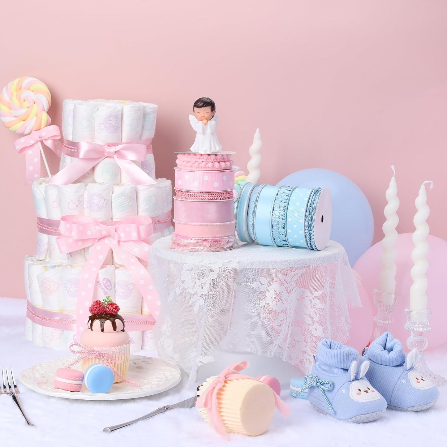 LaRibbons Light Blue Ribbons for Crafts 6 Rolls 28.5 Yards TTL Thin Ribbon for Baby Shower Sewing Gift Wrapping Home Decor