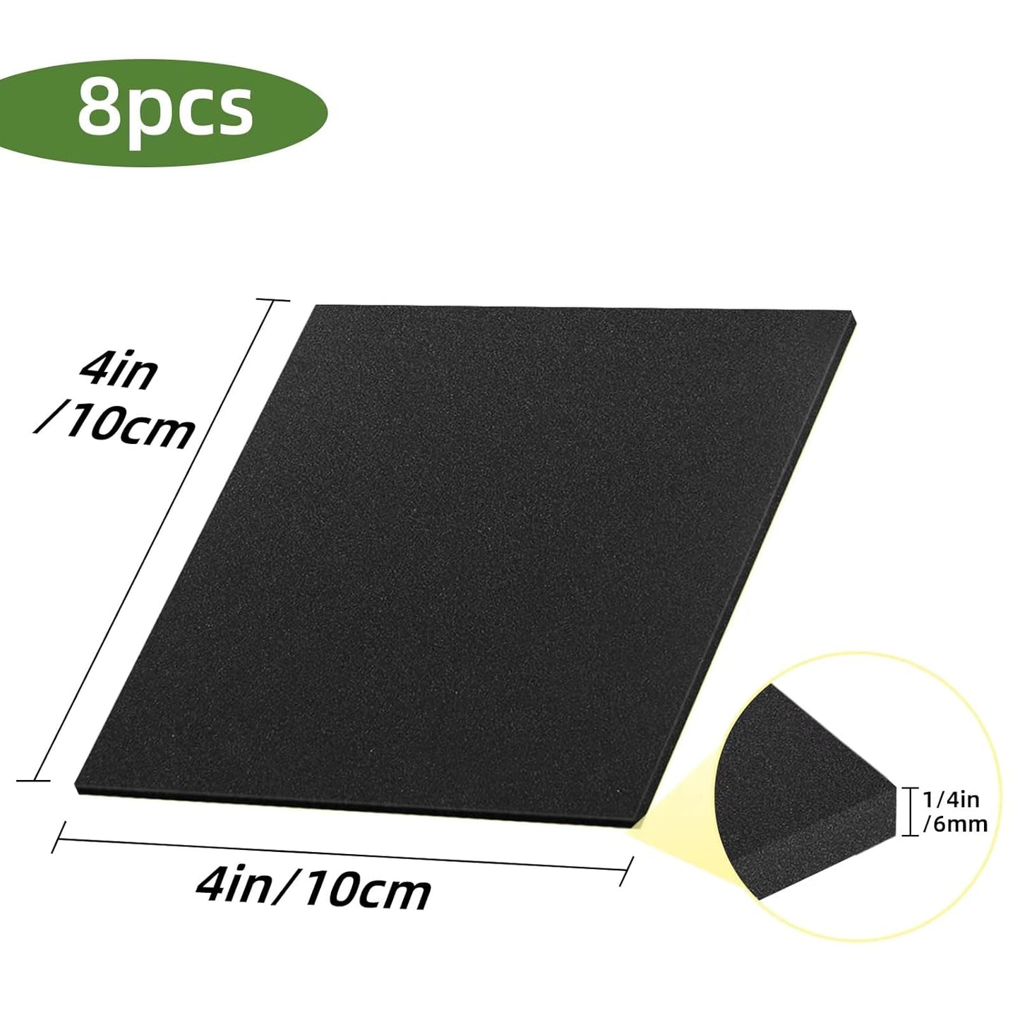 8 Pcs Adhesive Padding, Closed Cell Foam Sheet 4in X 4in X 1/4in, Anti-Slip Neoprene Rubber Pad, 1/4" Thick Sticky Foam, Soundproof and Anti Vibration