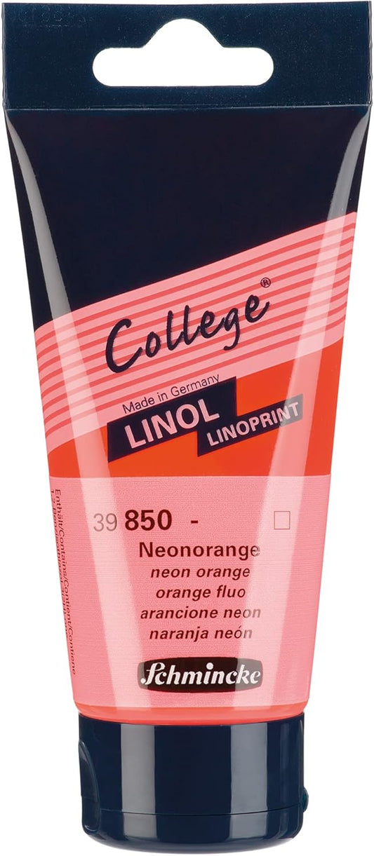 Schmincke - College Linol, artist's lino printing inks, neon orange in 75 ml tube, 39850013, low-odour water-based lino printing ink, lightfast, even print