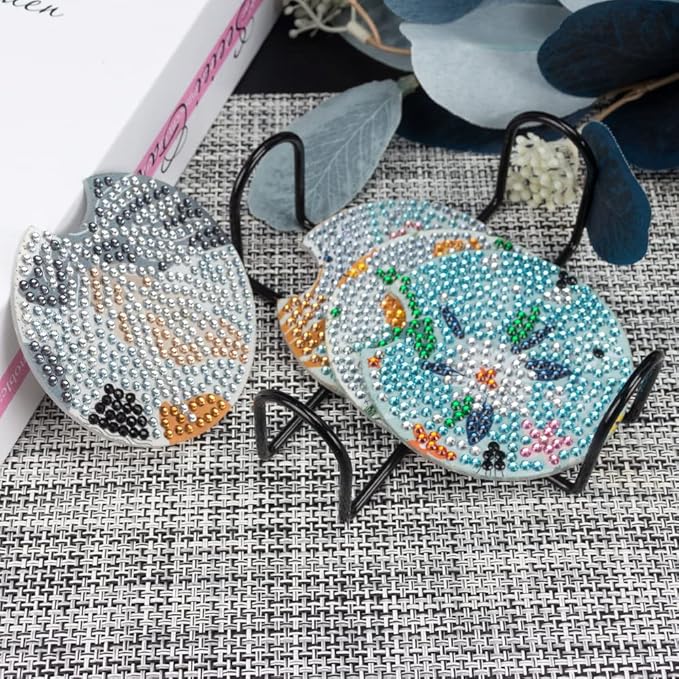 8 Pcs Diamond Painting Coasters, Flowers Diamond Art Car Coasters for Cup Holder, 2.8 Inches Flowers for Drinks, Small Diamond Painting Kits Supplies, DIY Crafts for Adults Kids