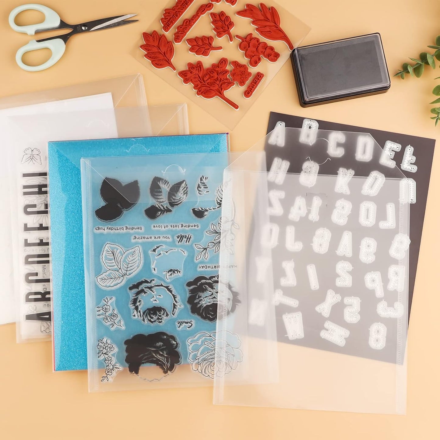 20 Pcs Stamp & Die Storage Pockets Resealable Clear Plastic Seal Bags Storage Case for Cutting Dies Stencil Album Stamp Crafts for DIY Scrapbooking Paper Card Craft Cutting Dies Storage