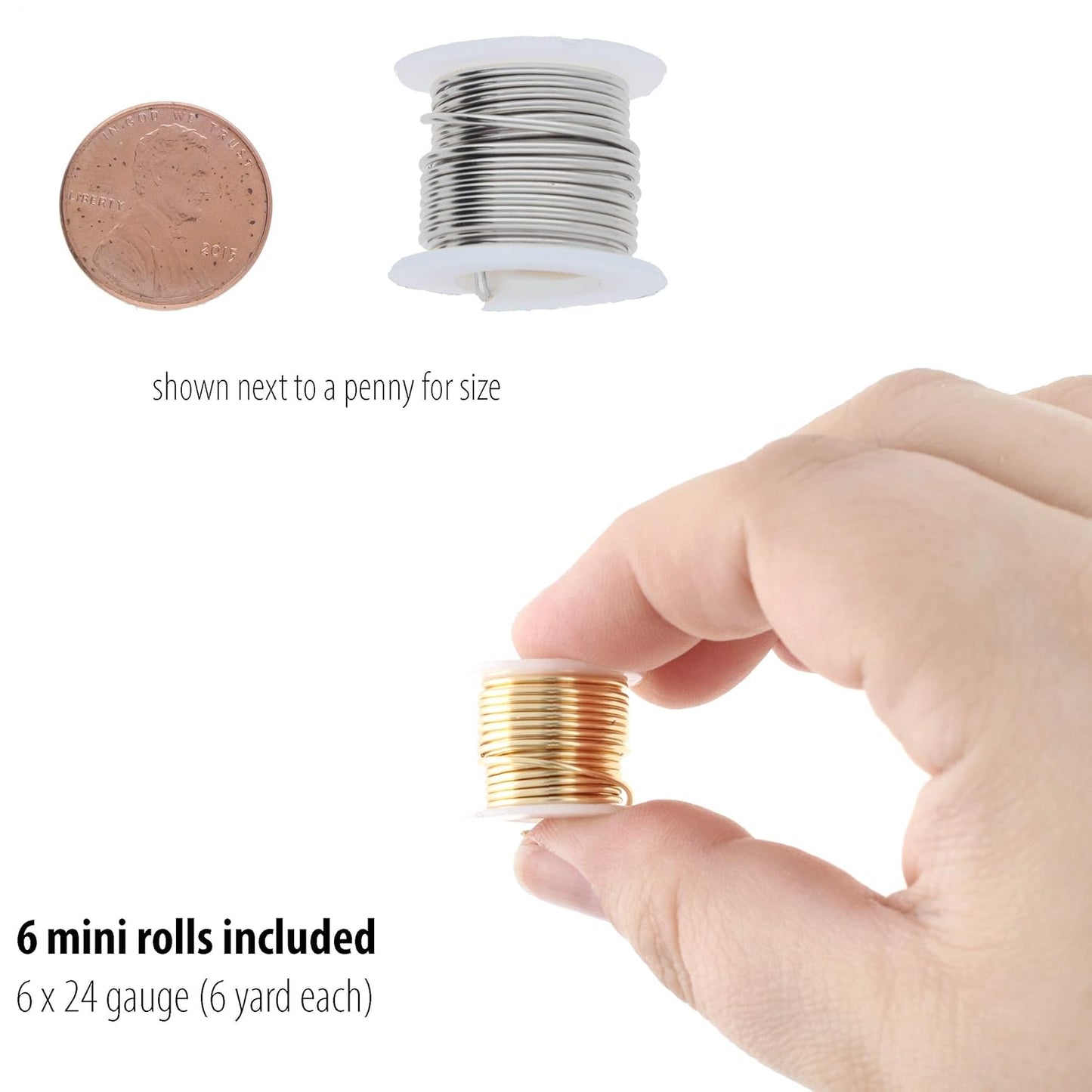 The Beadsmith Craft Wire Assortment - Tarnish-Resistant Copper Wire for Jewelry Making, 6-Pack, 0.75-Inch Mini Spools, 6 Yd Each, 24-Gauge, Assorted Colors, Medium Temper