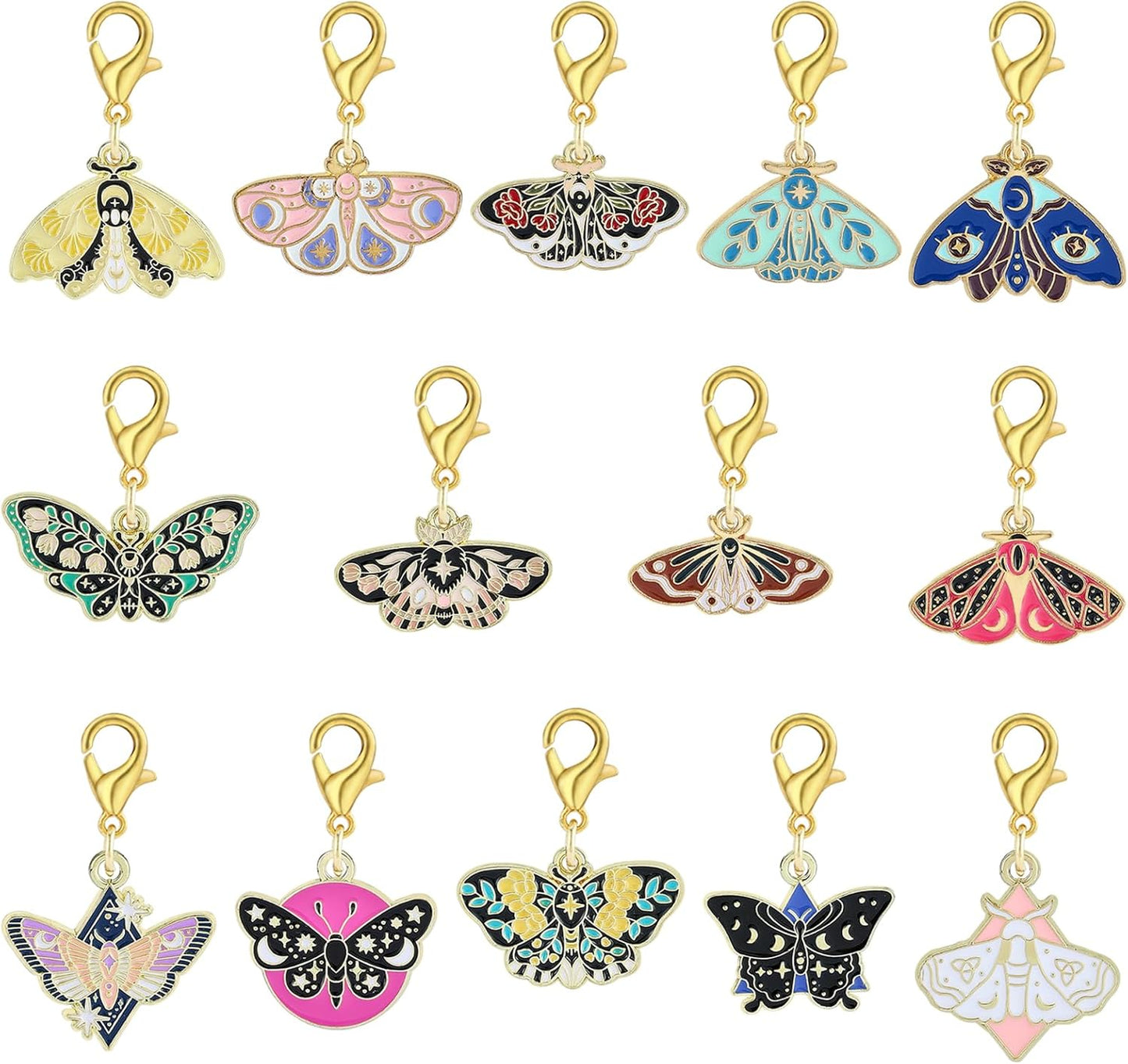 BEEFLYING 16Pcs Butterfly Stitch Marker Charms for Crocheting and Knitting, Removable Alloy Enemal Crochet Knit Stitch Marker Pendant with Lobster Clasp for Sewing Quilting Handmade Jewelry