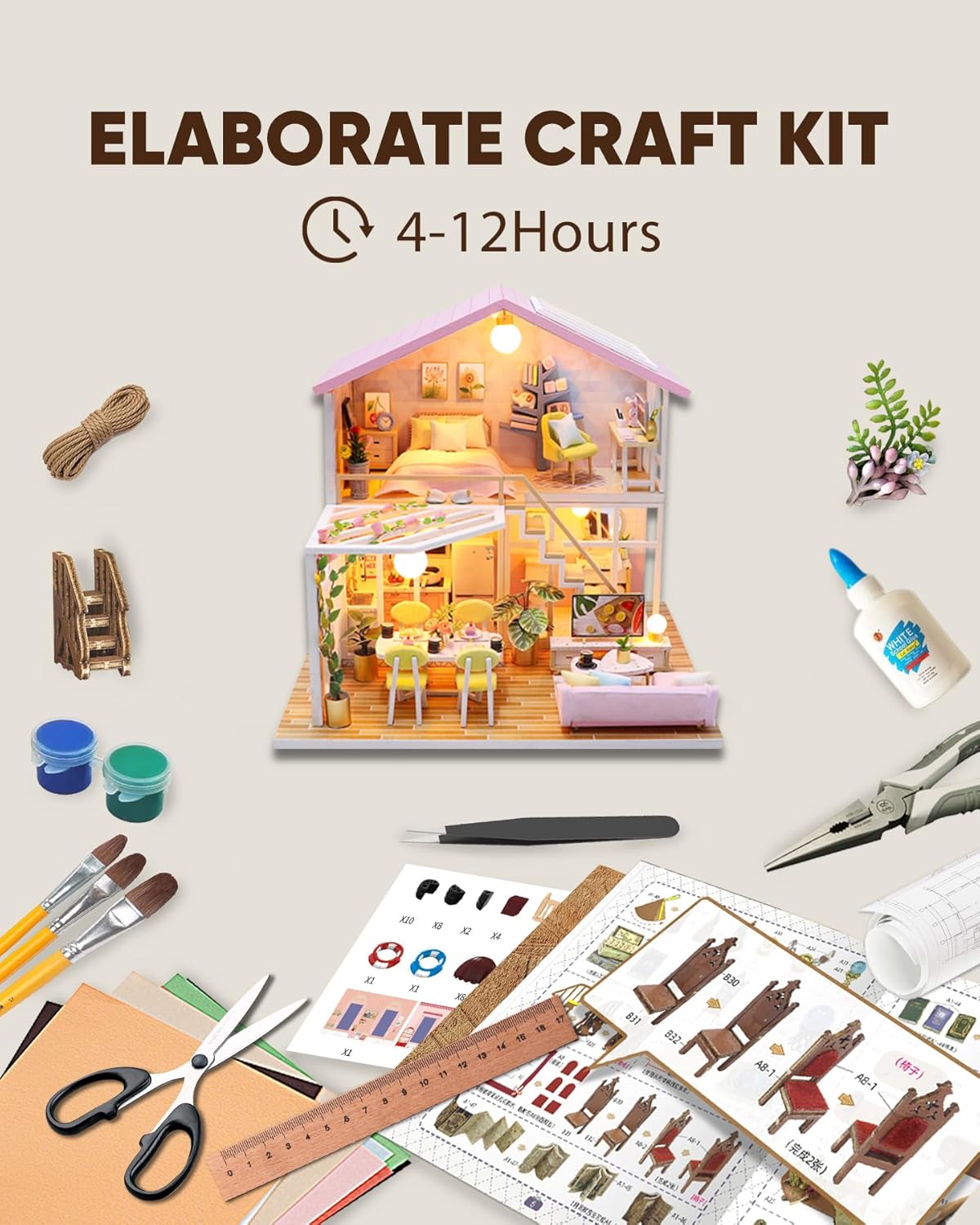 DIY Miniature House Kit, Mini House Kit for Beginners, Mayberry Street Miniatures, Model Building Craft Diorama Kit, Ideal Gifts for Birthday, Christmas(Sweet Time)