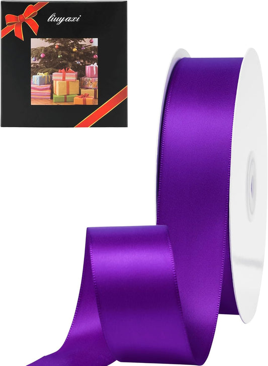 LIUYAXI Purple Double Faced Satin Ribbon, 1" X Continuous 25 Yards, Ribbons Perfect for Gift Wrapping Wedding Bouquet Decor DIY Craft Bow Making & Other Projects