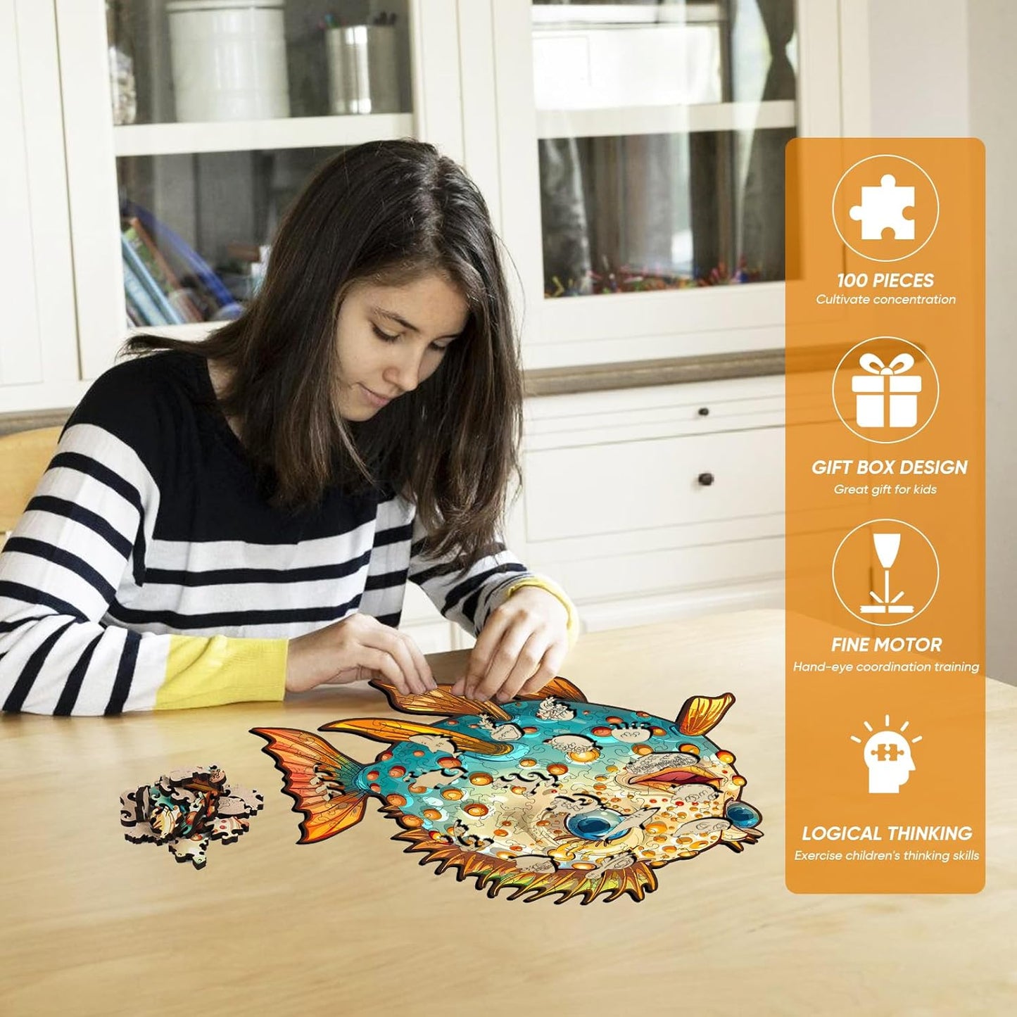 Wooden Puzzles for Kids, 100 Pieces Ocean Wooden Jigsaw Puzzles Kids Ages 8-10-14, Wooden Puzzle for Toddler Children Learning Educational Puzzles Toy Gifts for Friends Family