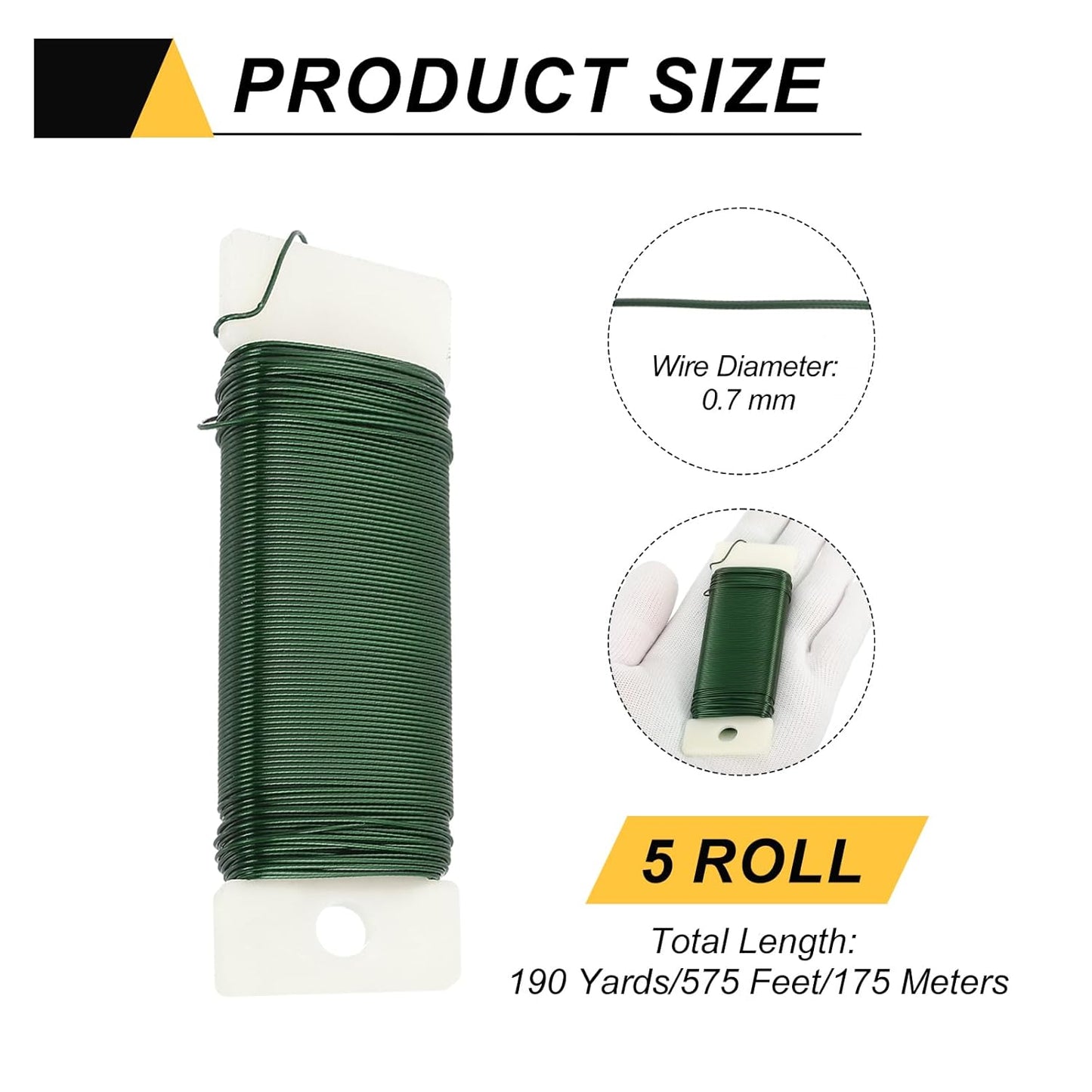 MECCANIXITY 190 Yards/575 Feet Metal Floral Wire 21 Gauge Green Flexible Paddle Thin Floral Wires for Craft, Christmas Wreath, Flower Arrangement, Wedding, Total 5 Roll