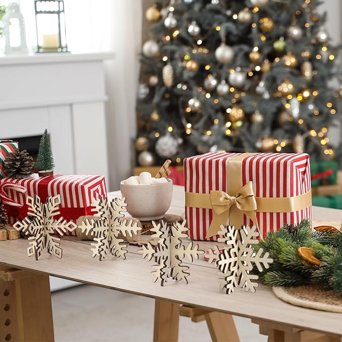 COCHIE DIY 3D Snowflake Wood Crafts to Paint for Kids Adults, Paintable Unfinished Wooden Slices for Craft, Winter Snowflakes Cutouts Ornaments for Painting Decorations (24 PCS)