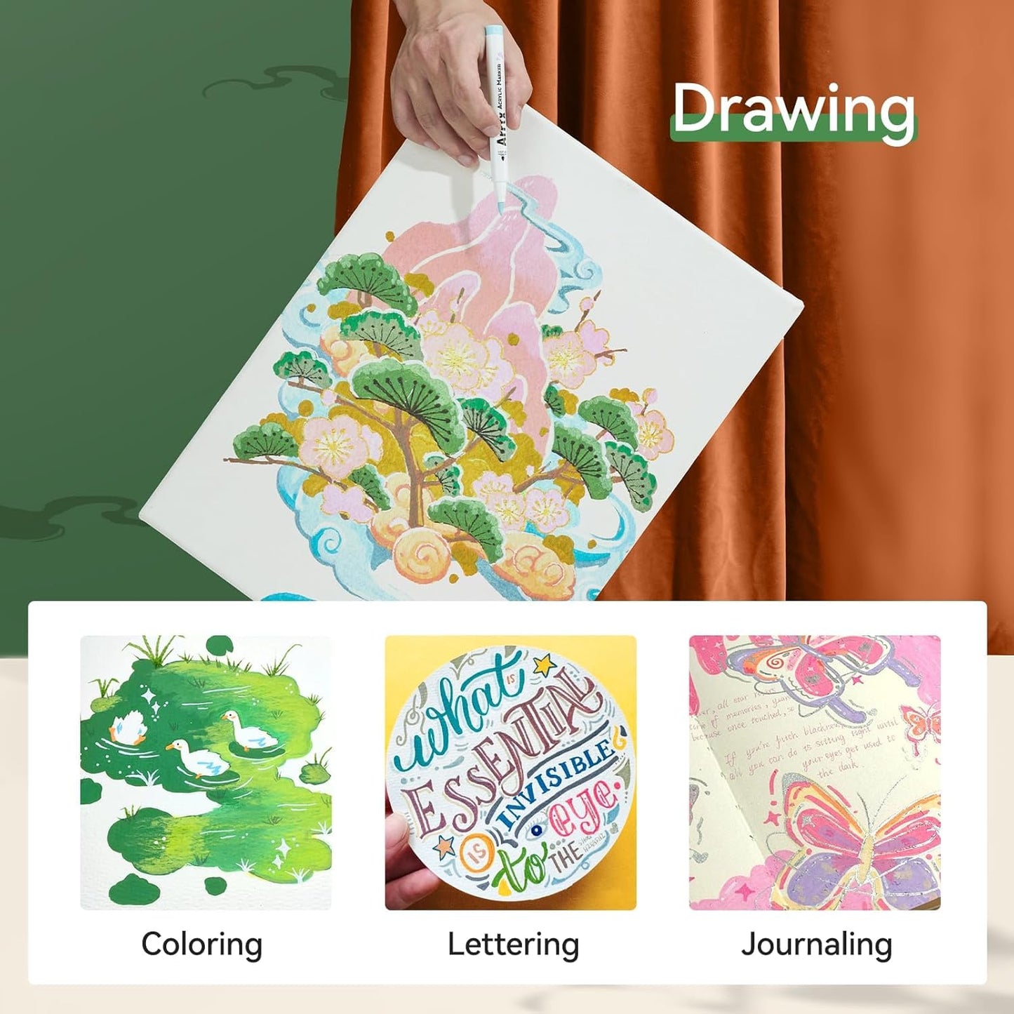 Arrtx 90 Colors Paint Markers, Acrylic Paint Pens for Artists Adults Coloring Drawing - Extra Brush Tip for Rock Painting, Wood, Canvas, DIY Crafts Making Art Supplies