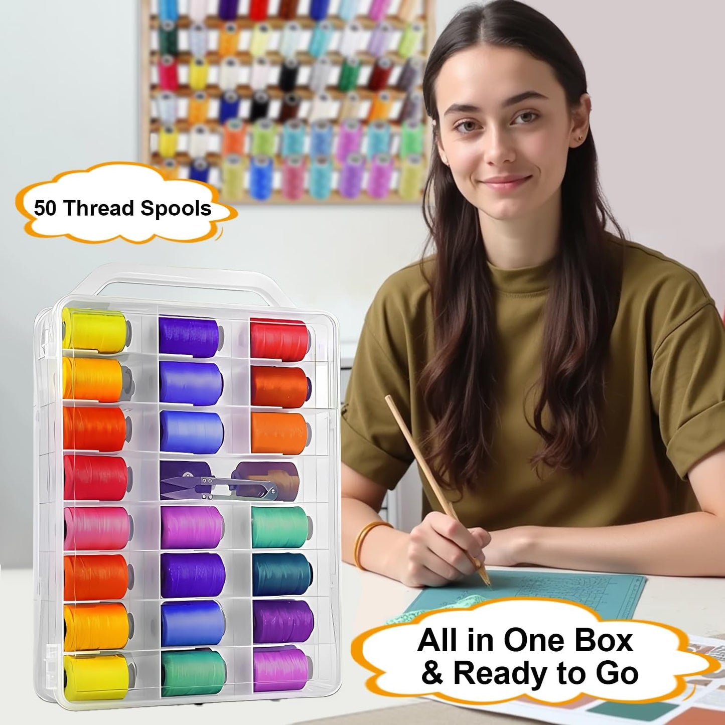 DUOFIRE 46 Grids Sewing Box, Double Sided Thread Organizer, Portable Clear Embroidery Floss Organizer, Plastic Organizer Box for Embroidery and Sewing Threads, Embroidery Floss, Crafts, Small Toys