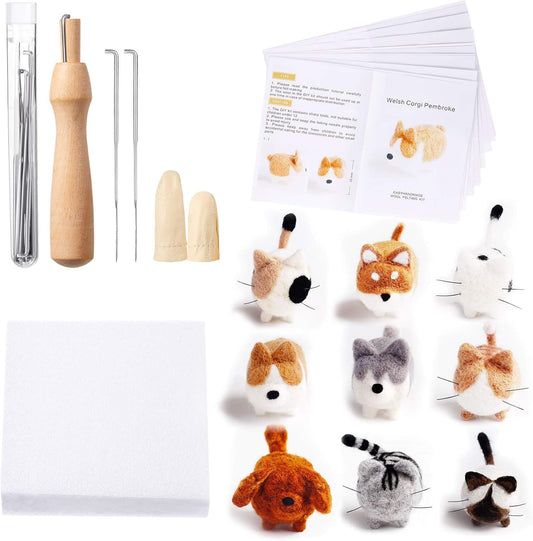 WILLBOND 10Pcs Needle Felting Kit Animals Doll Making Wool Needle Felting Starter Kit with Instruction DIY Handmade for Adult Friends Birthday Gift Home Decoration
