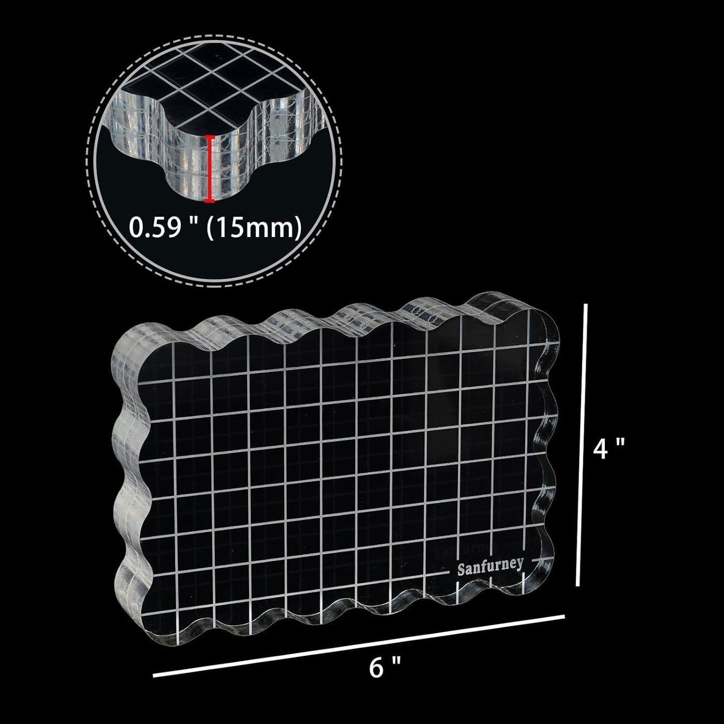 Sanfurney 1 Piece Acrylic Stamp Block, 15mm Thick, Clear Stamping Tool with Grid Lines Decorative Stamp Block for Scrapbooking Crafts Card Making