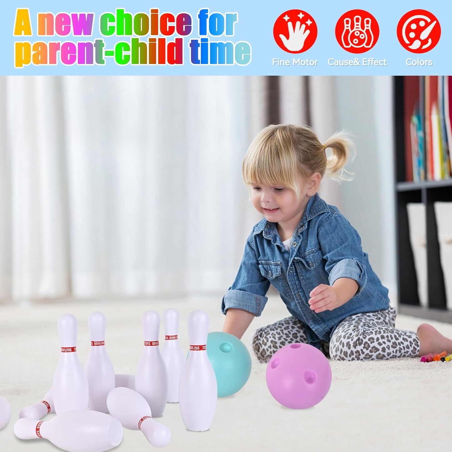 Bowling Set for Kids and Adults, Bowling Balls & Pins for Outdoor and Indoor Fit Christmas Birthday Carnival Party Games, Kids Education Motor Skills Outdoor Toys