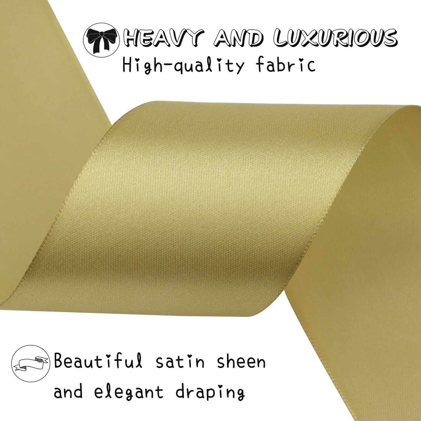 Champagne Gold Solid Satin Ribbon 2 Inch 25 Yards Solid Polyester Fabric Ribbon for Gift Wrapping Wedding Christmas Baby Shower Birthday Party Decoration Handmade Immortal Flower Craft
