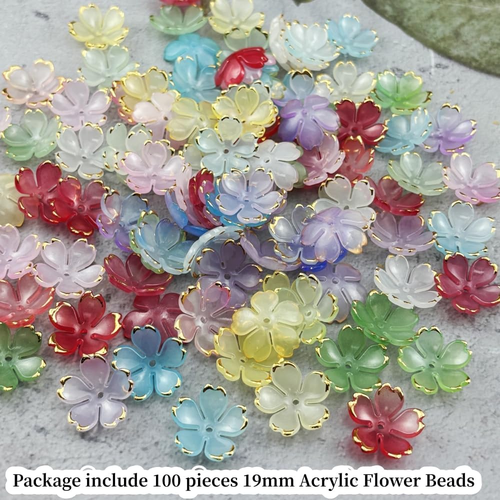 100pcs Acrylic Flower Beads, 19mm Cherry Blossom Plastic Gradient Flower Spacer Beads for DIY Crafts Bracelet Necklace Earrings Jewelry Making(Mix Colors)