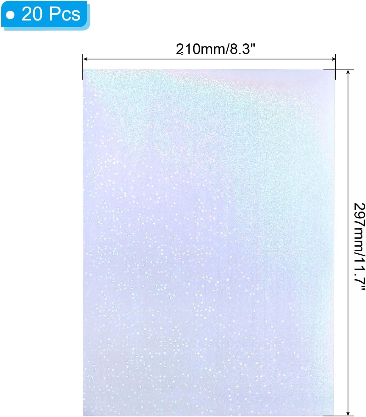 PATIKIL 11.7x8.3" Holographic Sticker Paper, 20Sheets A4 Polypropylene Self-Adhesive Transparent Waterproof Laminate Overlay Film for Photo Cards Scrapbook Decorations, Star