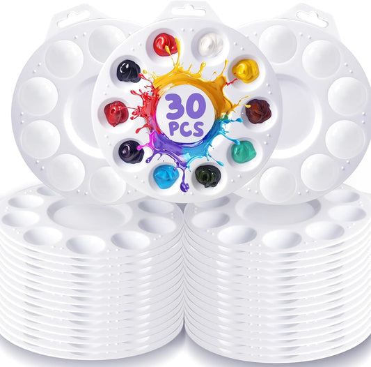 30Pcs Paint Tray Palettes, Plastic Paint Pallets with Hanging Hole for Kids or Students to Paints on School Project, Art Class or Have a Birthday Painting Part