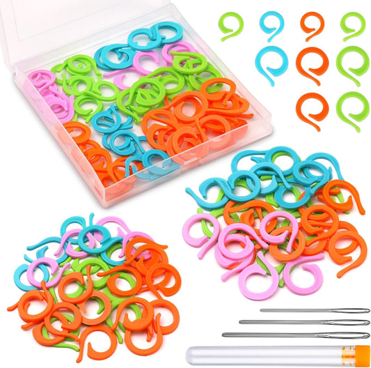 Yizzvb 50 Pcs Stitch Markers, Colorful Crochet Stitch Markers with Large-Eye Blunt Needles, Crochet Marker Ring for Knitting Crocheting DIY Craft Project with Storage Box