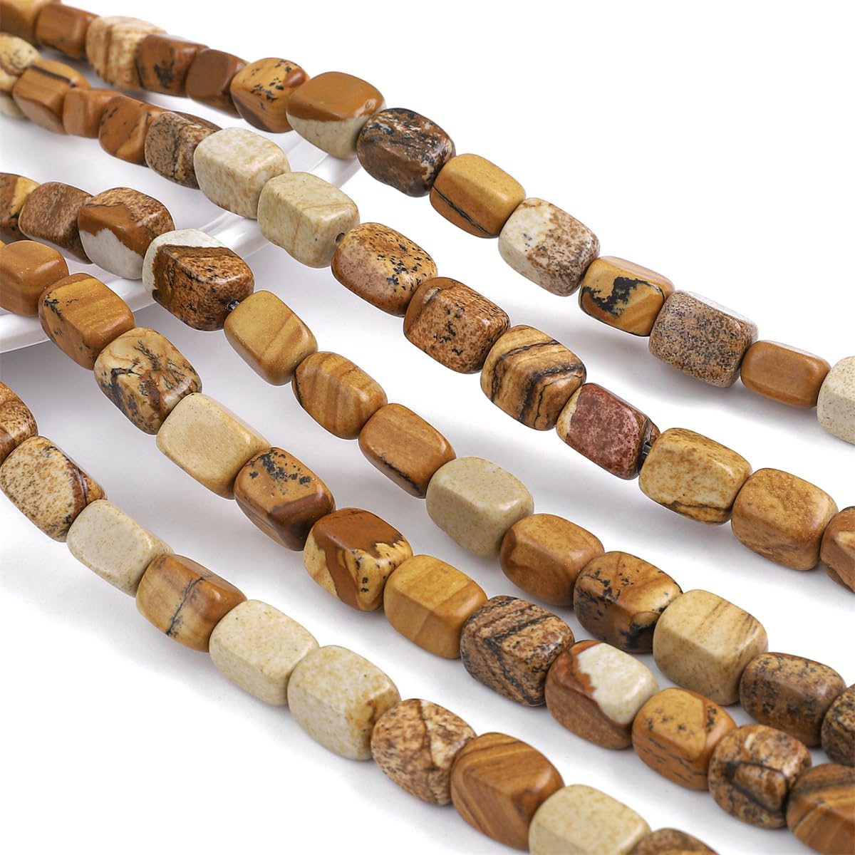 Natural Brown Picture Cuboid Stone Loose Semi Gemstone Beads for Jewelry Making 8mmx12mm 38cm/Strand