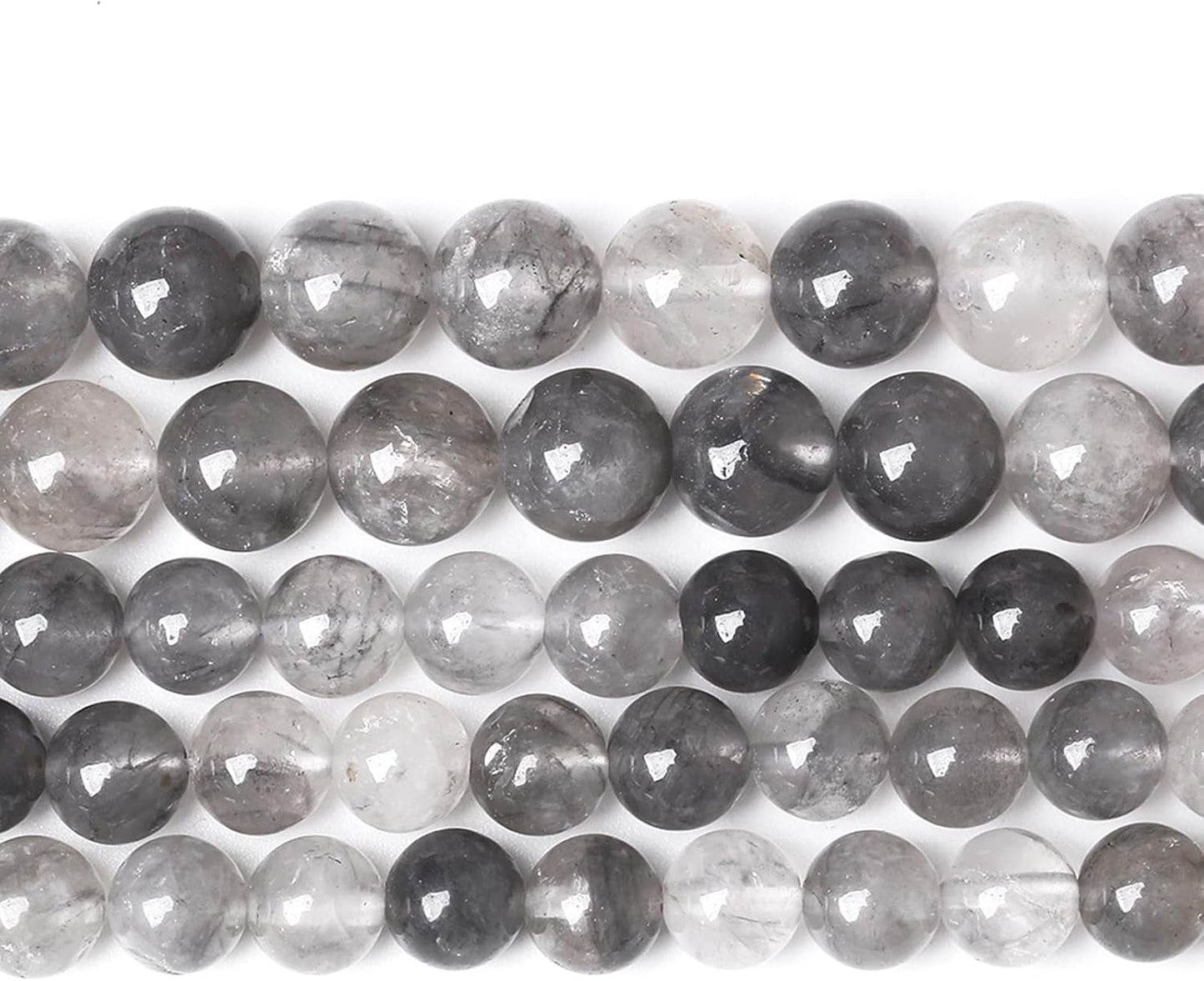60pcs 6mm Natural Grey Cloud Crystal Stone Beads for Jewelry Making Energy Healing Power Stone Beads DIY Bracelet Necklace Accessories 15"(6mm, Grey Cloud Crystal)