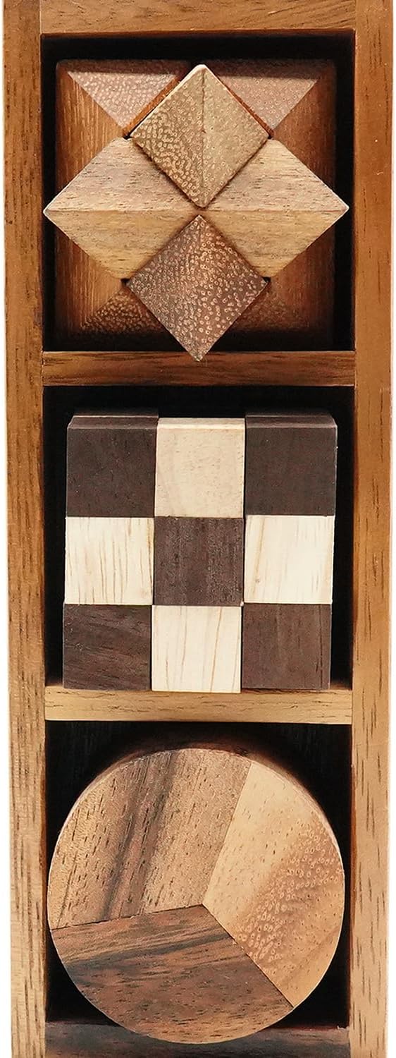 BSIRI 3-in-One Puzzle Set - Challenging Brain Teasers and 3D Puzzles for Adults, Interlocking Games for IQ Test, Ideal for Patio Decor and Unique Gift for Chismas and Birthday, Small size