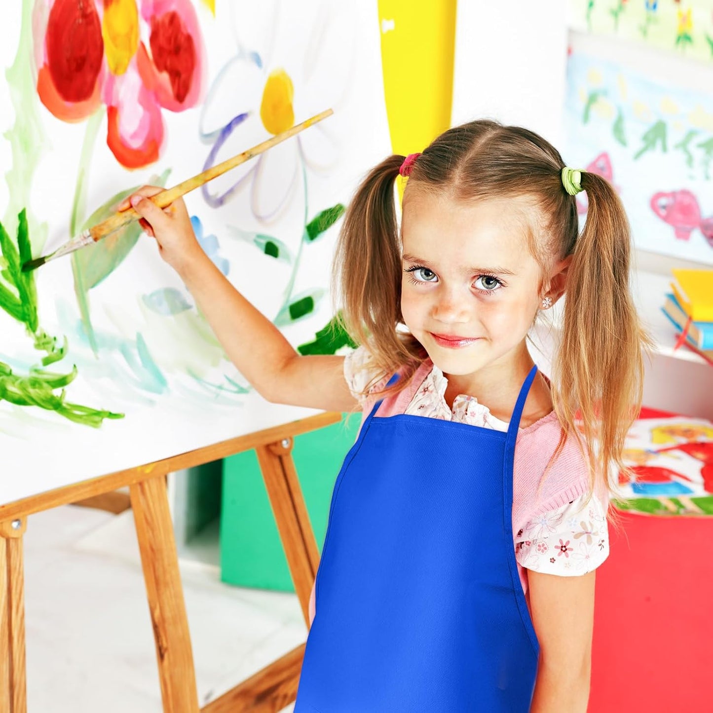 CHRORINE 6/12/24 Pack Kids Painting Apron Toddler Art Aprons for Kids Paint Apron Smock for Painting Cooking Craft Activity