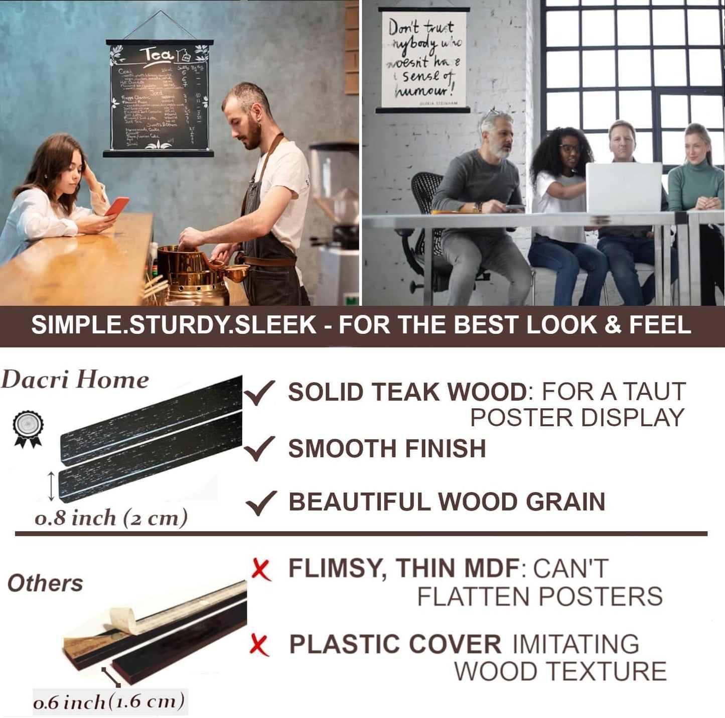 DACRI HOME 44" Magnetic Poster Hanger Frame - Sturdy Teak Wood Poster Frame 44x18 44x24 44x36, Strong Magnets for Easy Hanging Map Picture Print Scroll Wall Art (44 Inch, Black)