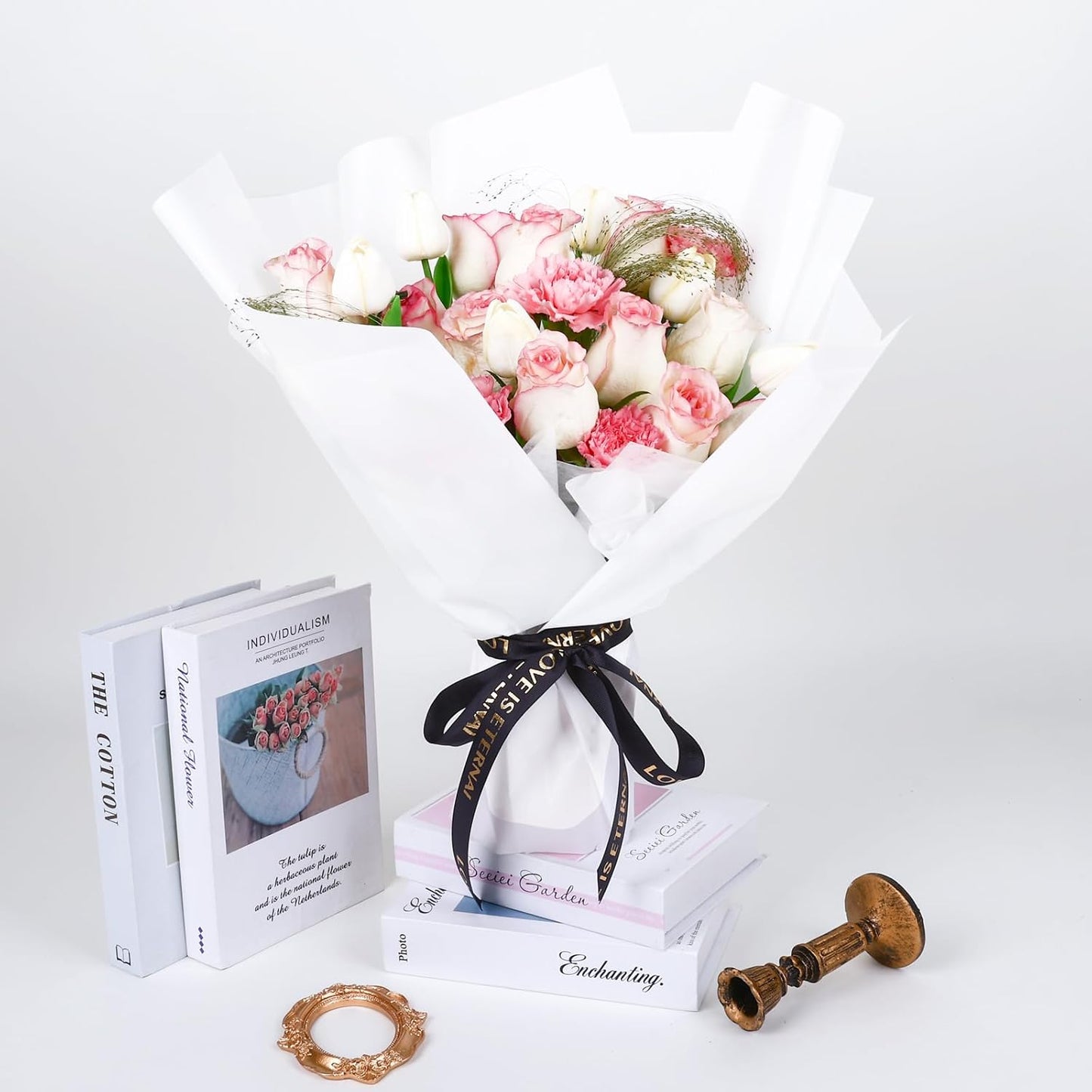 FUHITIM 20 Sheets Flower Wrapping Paper -Waterproof Floral Bouquet Wrapping Paper Used for DIY Crafts, Gift Packaging, Florist Supplies Packaging Paper for Wedding Birthday Gift (White)