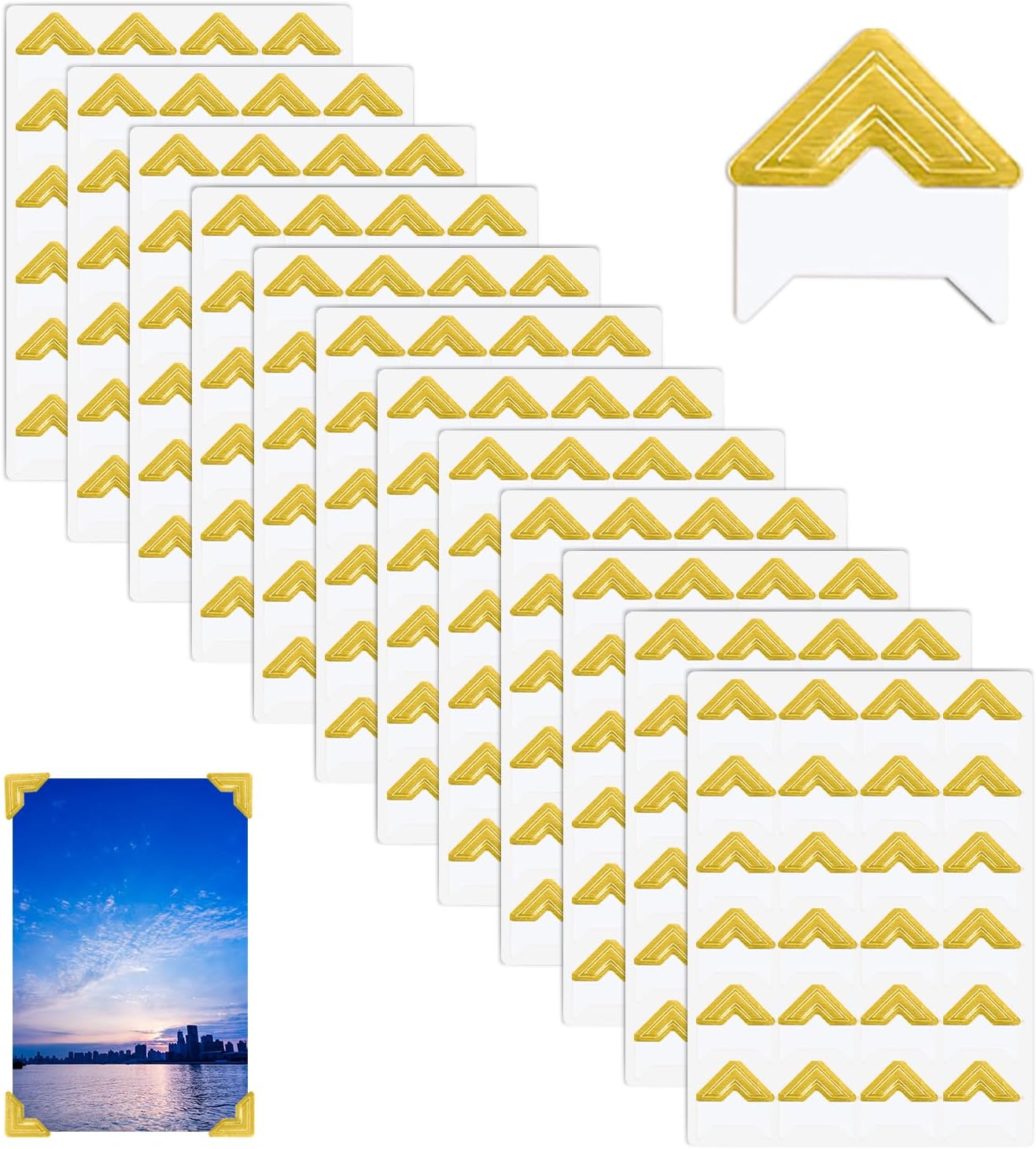 240 Pieces Photo Corners Self Adhesive Photo Corner Stickers, Picture Mounting Corners Acid Free Photo Corner for DIY Scrapbook, Album, Picture Frames, Journal Supplies (Gold)