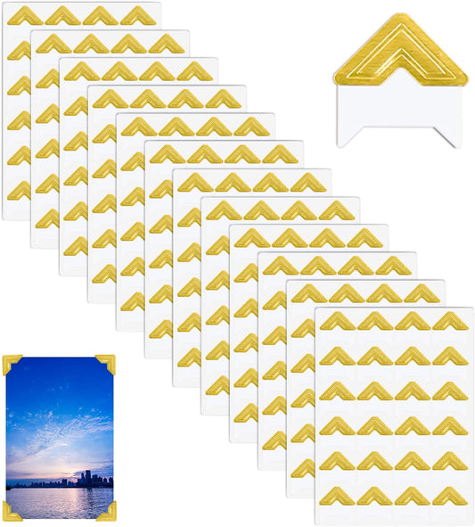 240 Pieces Photo Corners Self Adhesive Photo Corner Stickers, Picture Mounting Corners Acid Free Photo Corner for DIY Scrapbook, Album, Picture Frames, Journal Supplies (Gold)