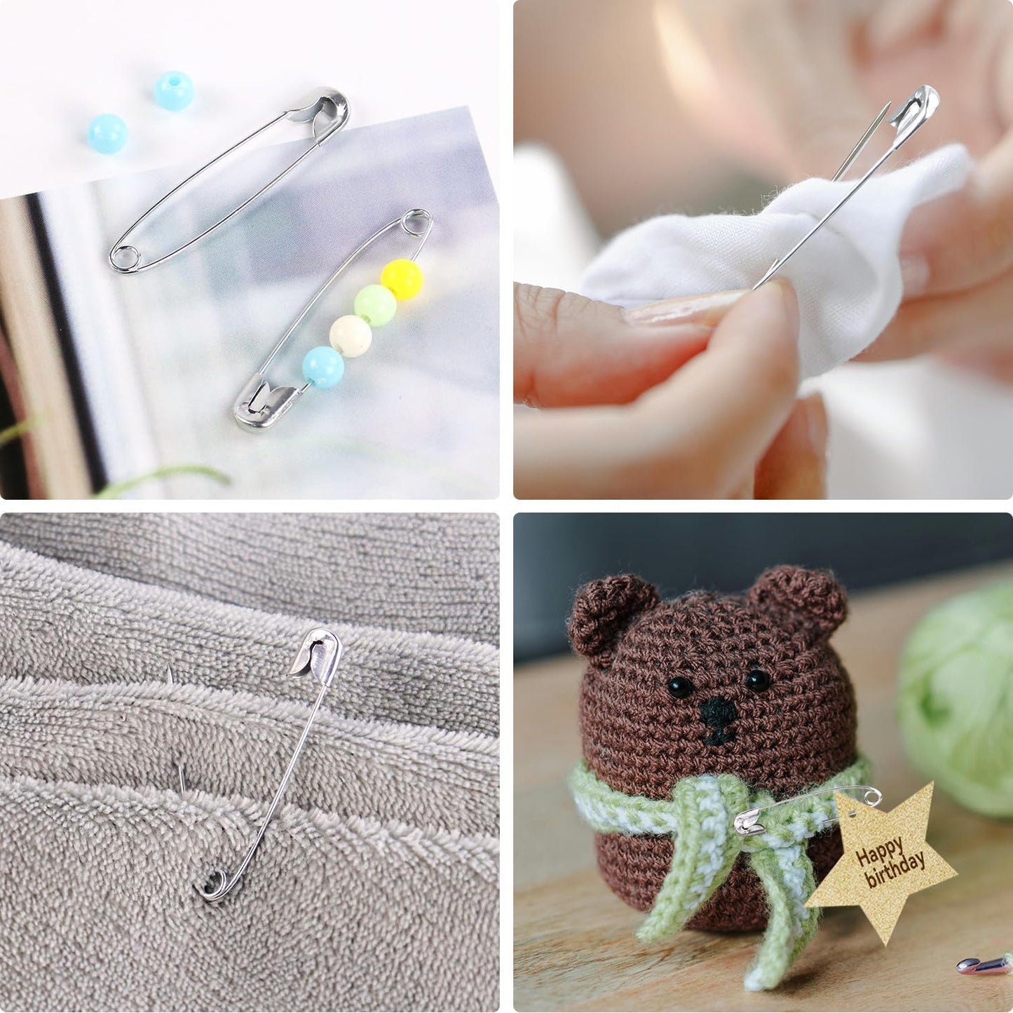 100 Pack Silver Safety Pins Assorted, Galvanized Steel Bulk Safety Pins for Sewing, Clothes, Arts & Craft (1.8 Inch / 45 mm)