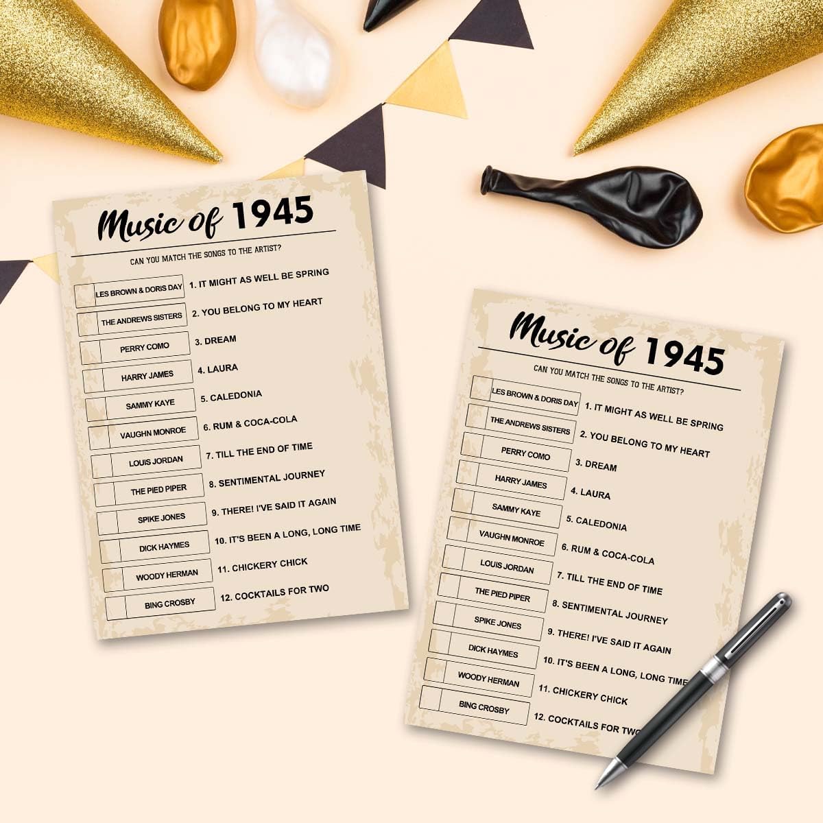 80th Birthday Party Games, Music of 1945 Games, Birthday Party Supplies for Adults, Fun 1945s Party Game，Pack of 30 Cards