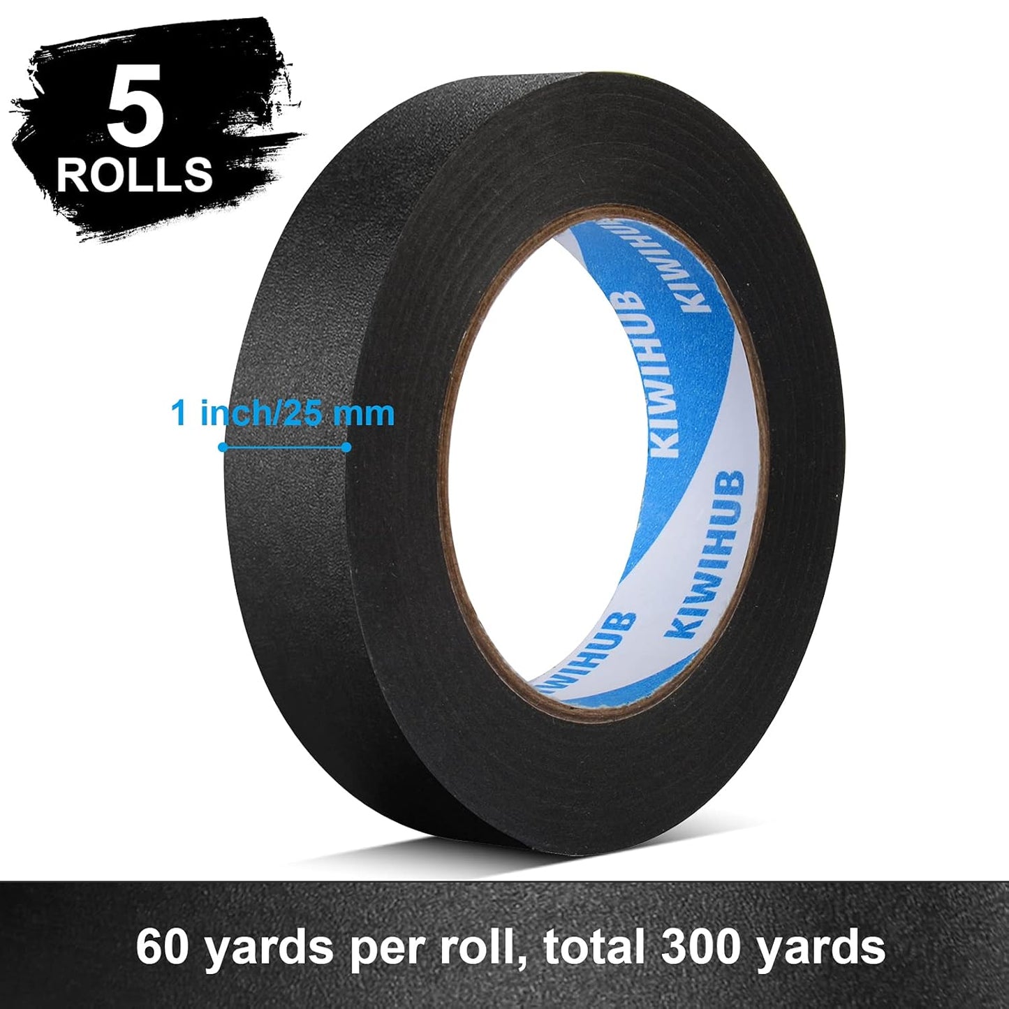 Black Painters Tape,1" x 60 Yards x 5 Rolls (300 Yards Total) - Medium Adhesive Masking Tape for Painting,Labeling,DIY Crafting,Decoration and School Projects