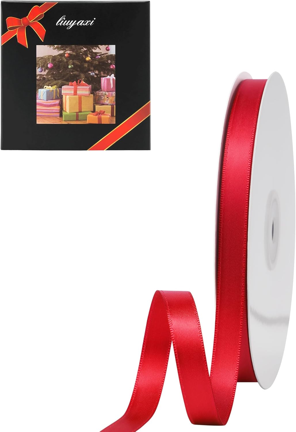 LIUYAXI Hot Red Double Faced Satin Ribbon, 3/8" X Continuous 25 Yards, Ribbons Perfect for Gift Wrapping Bows Bouquet Wedding Decor DIY Craft and More