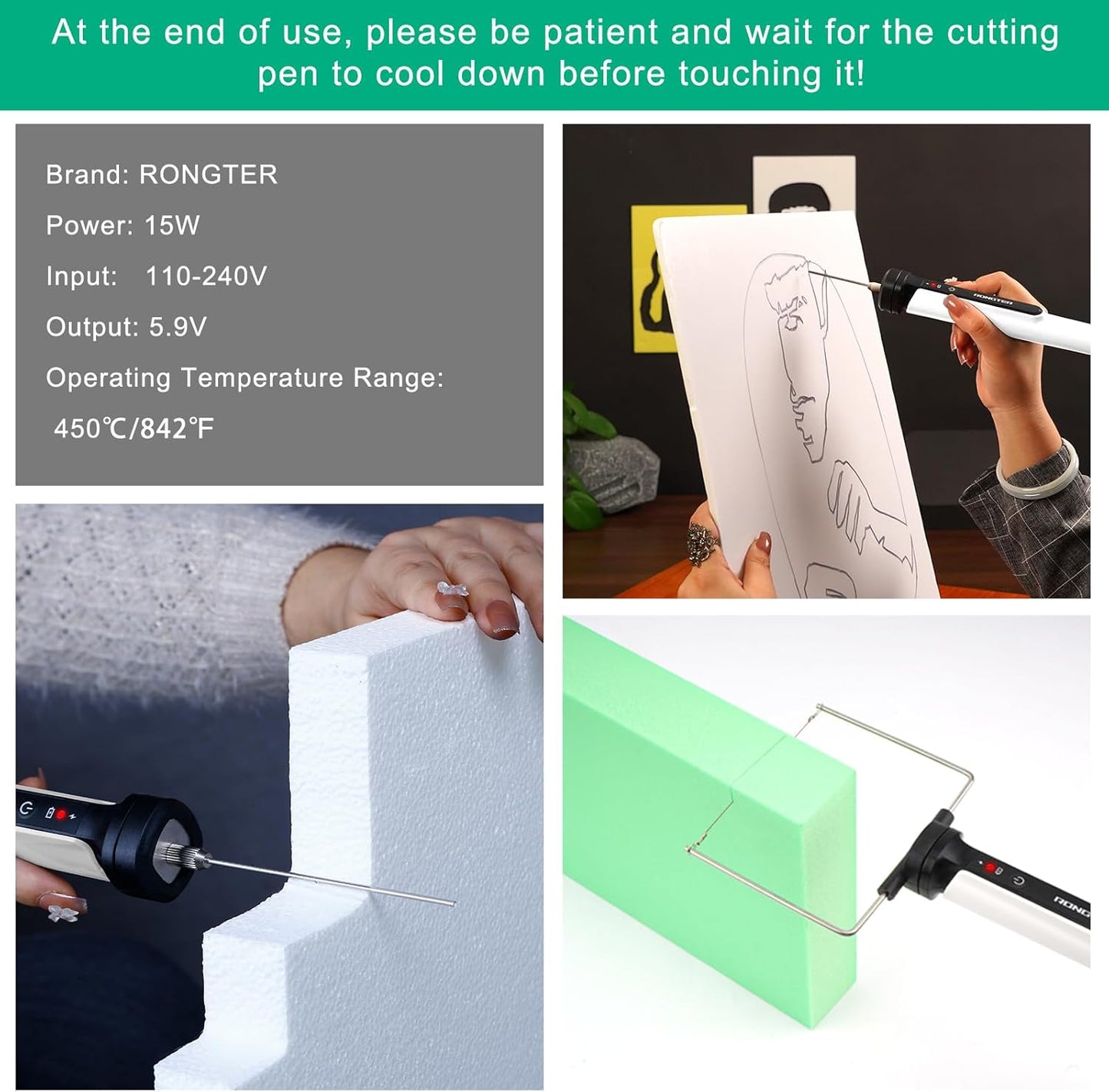 4 in 1 Hot Wire Electric Foam Cutter kit, Styrofoam Cutting Tool 15W/ 6V, Heated Foam Carving Knife Kit. (Bagged White)